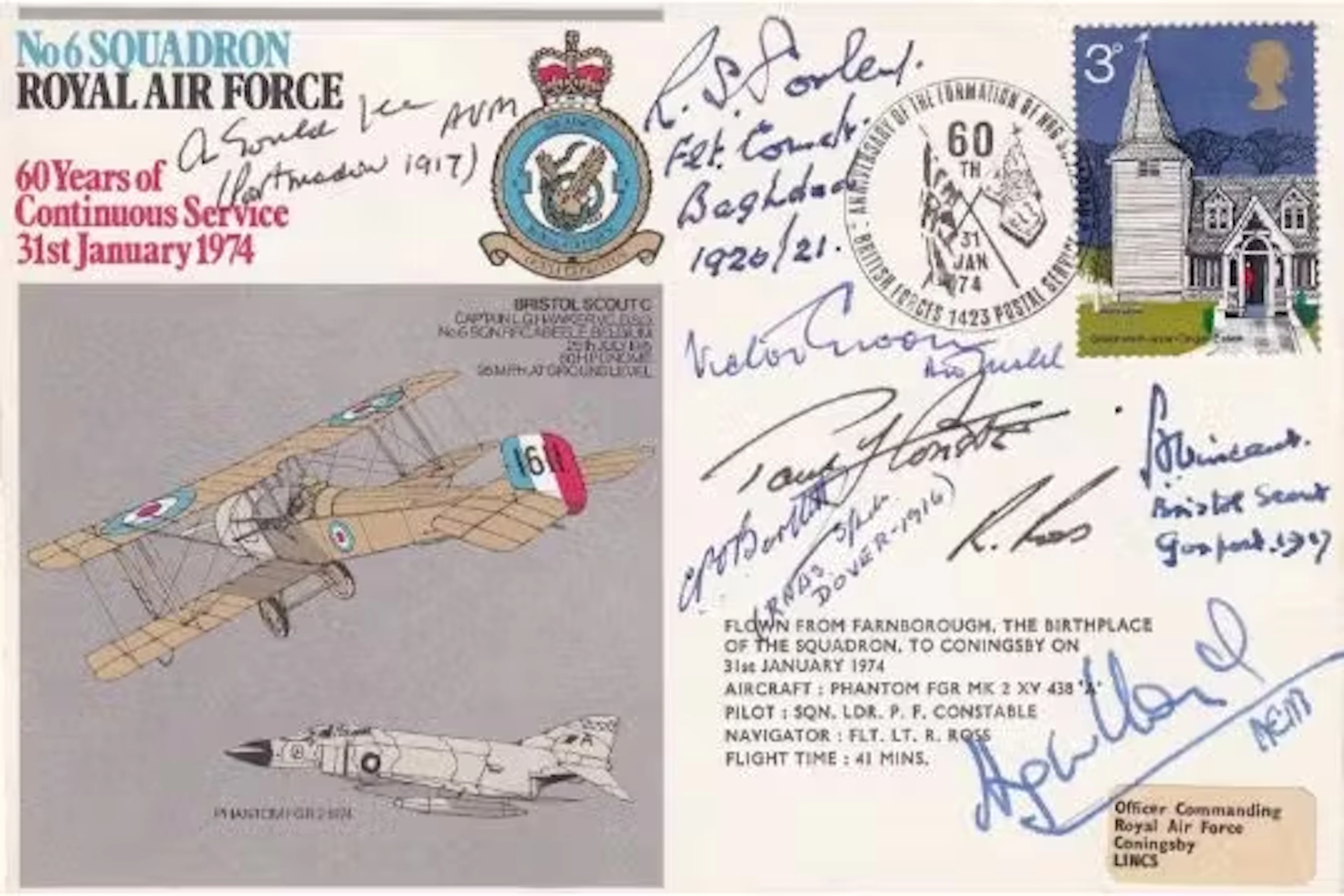 Great War Six pilots rare, signed cover RAF20 Signed Phantom Crew.