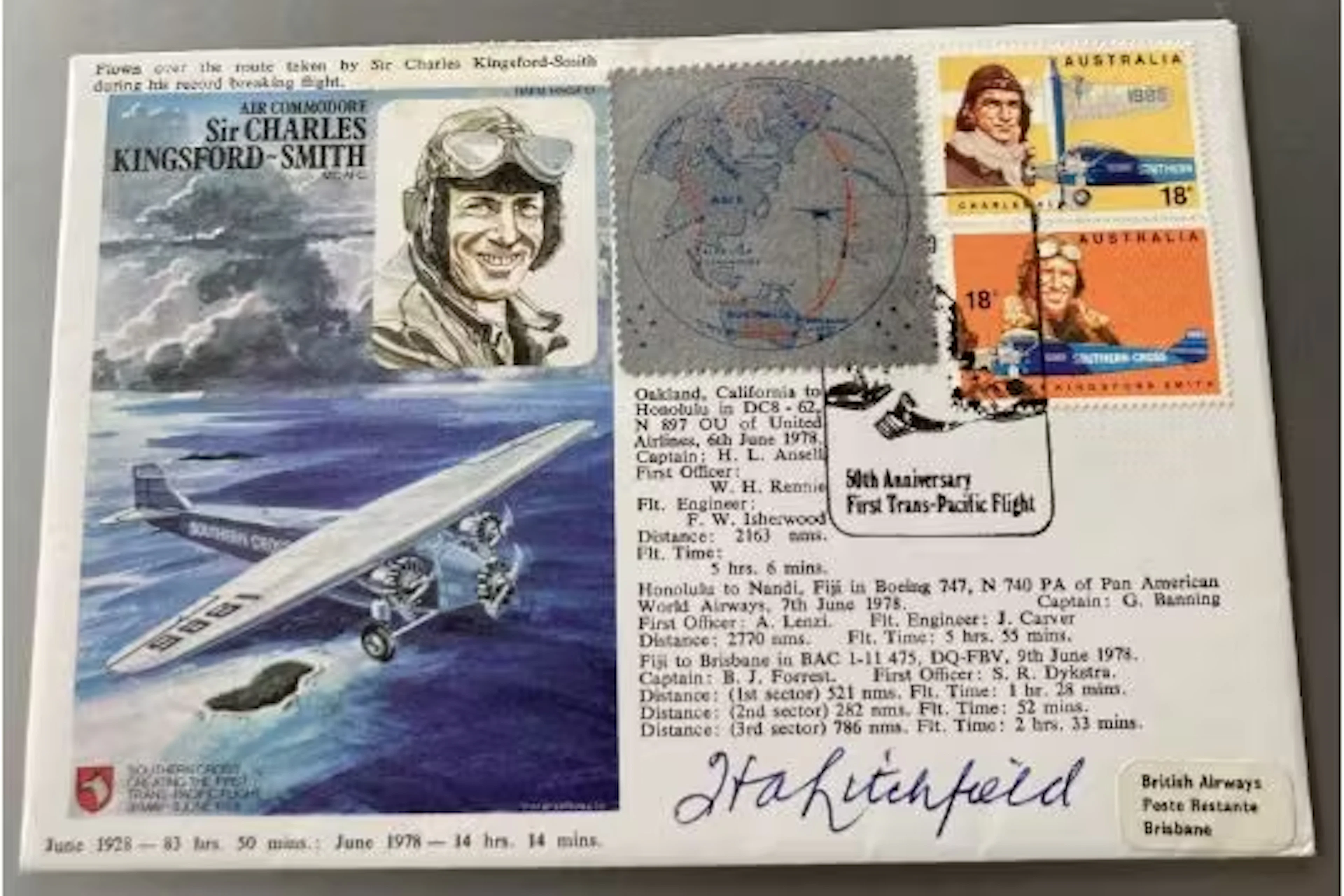 Rare Silver Vignette signed RAF flown cover HASP8d Flown cover C Kingsford-Smith
