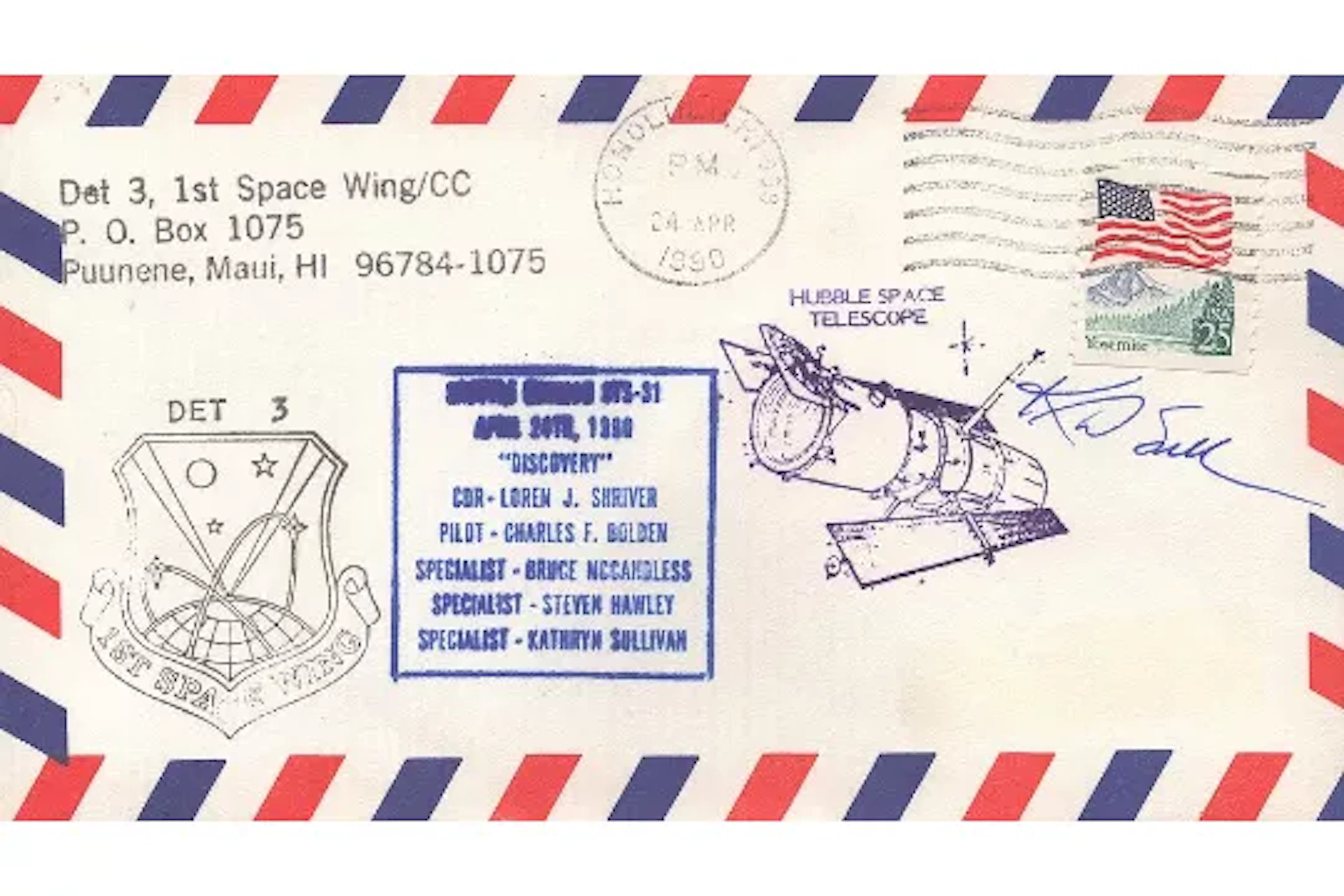 Astronaut Kathy D Sullivan STS-31 Discovery 1990 signed commemorative
