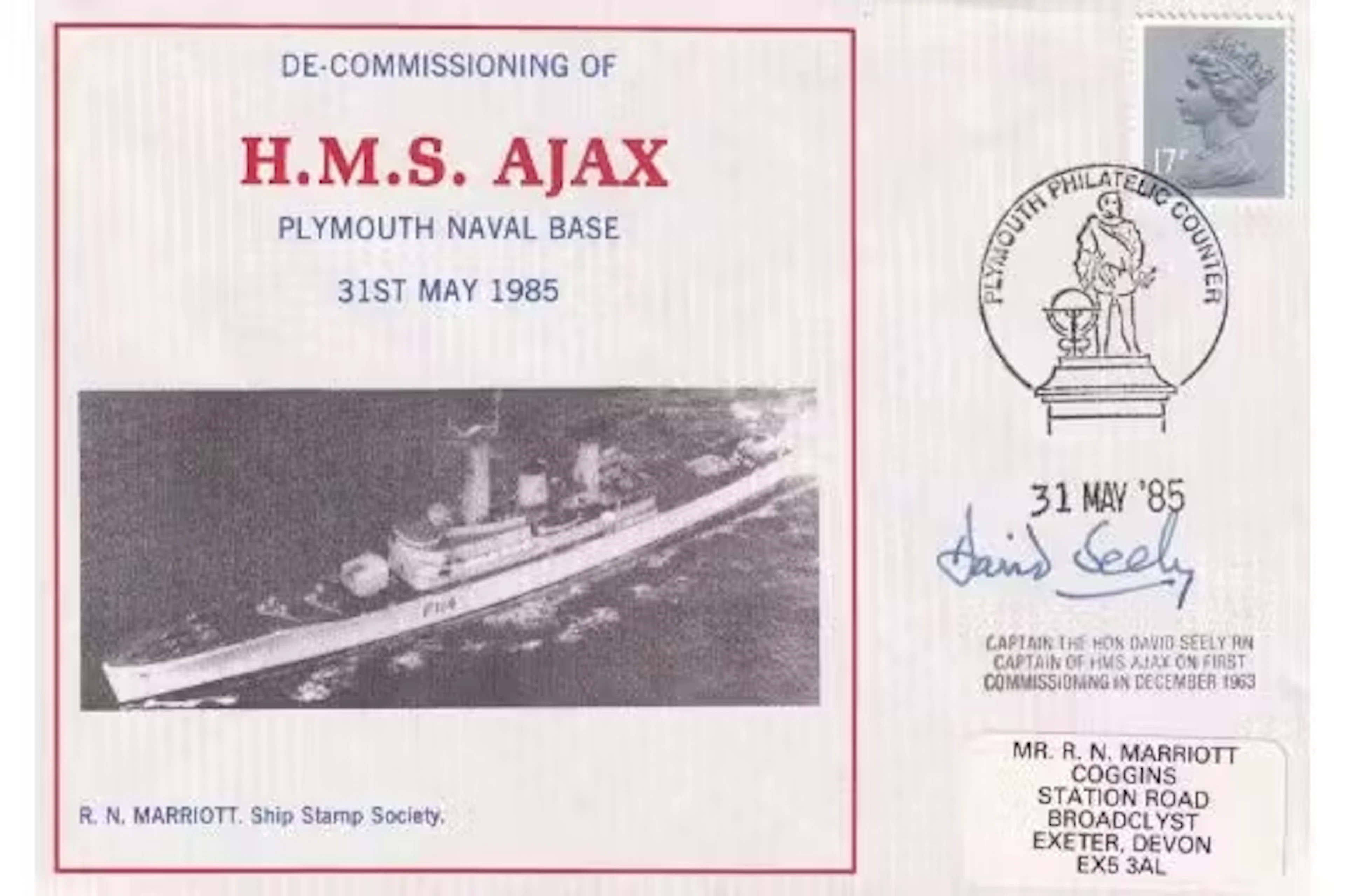 HMS Ajax official Navy cover David Seely Baron Mottistone RN Captain