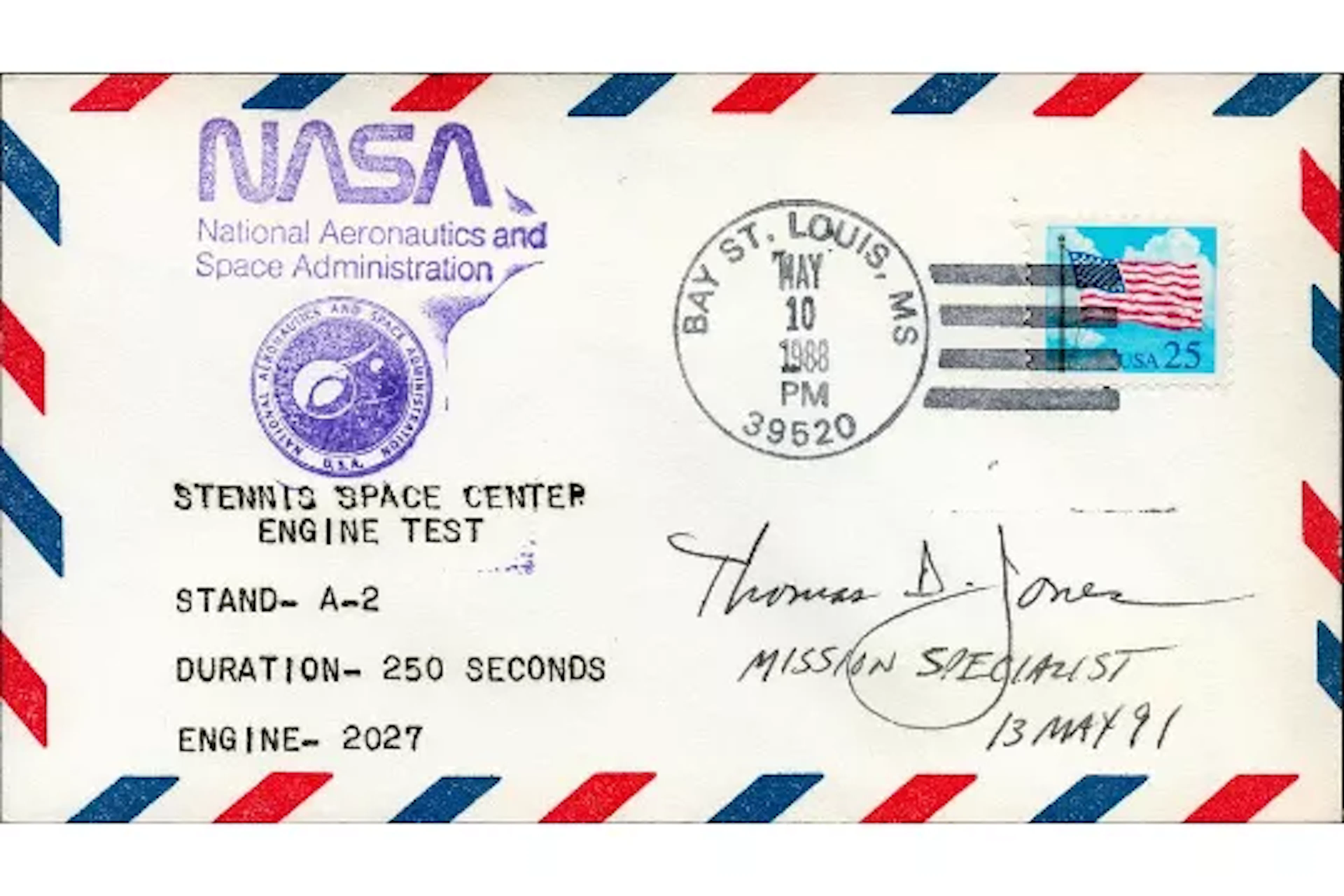 Astronaut Thomas Jones signed NASA mission specialist commemorative