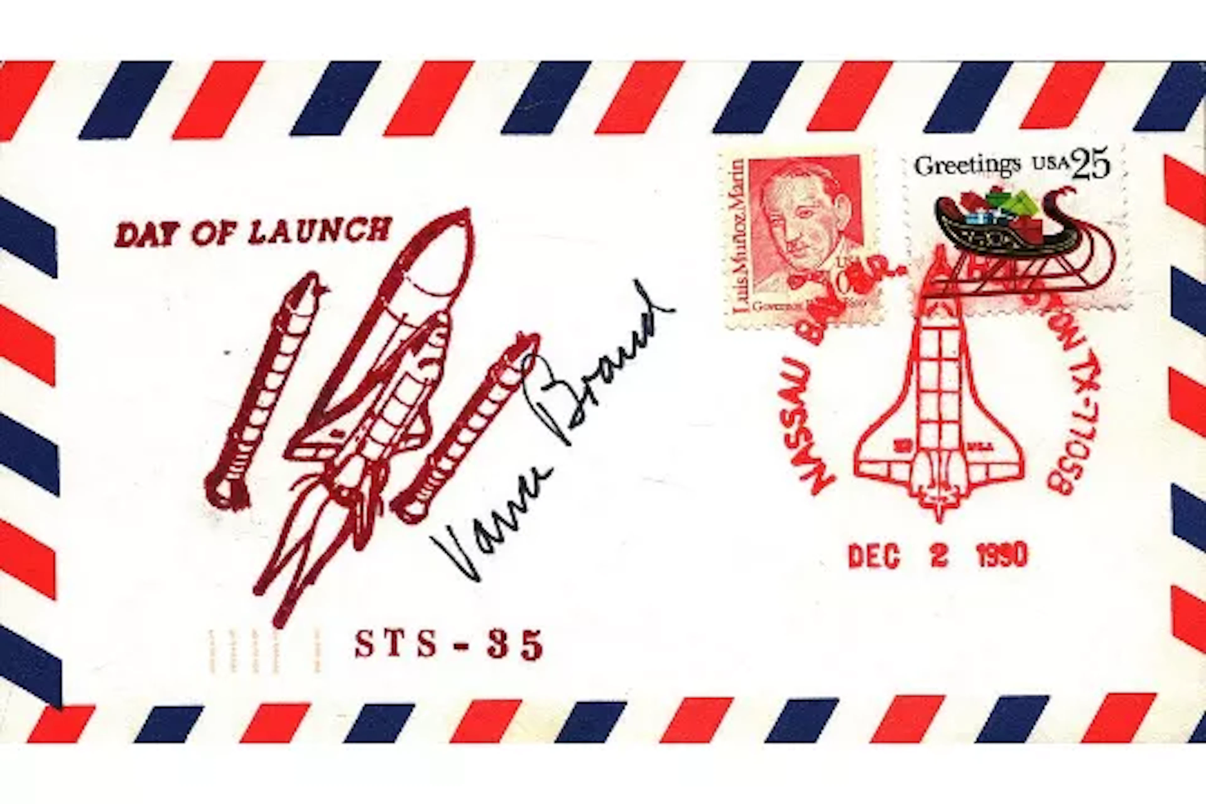 Astronaut Vance Brand signed Shuttle STS-35 Day of Launch FDC PM Nassau