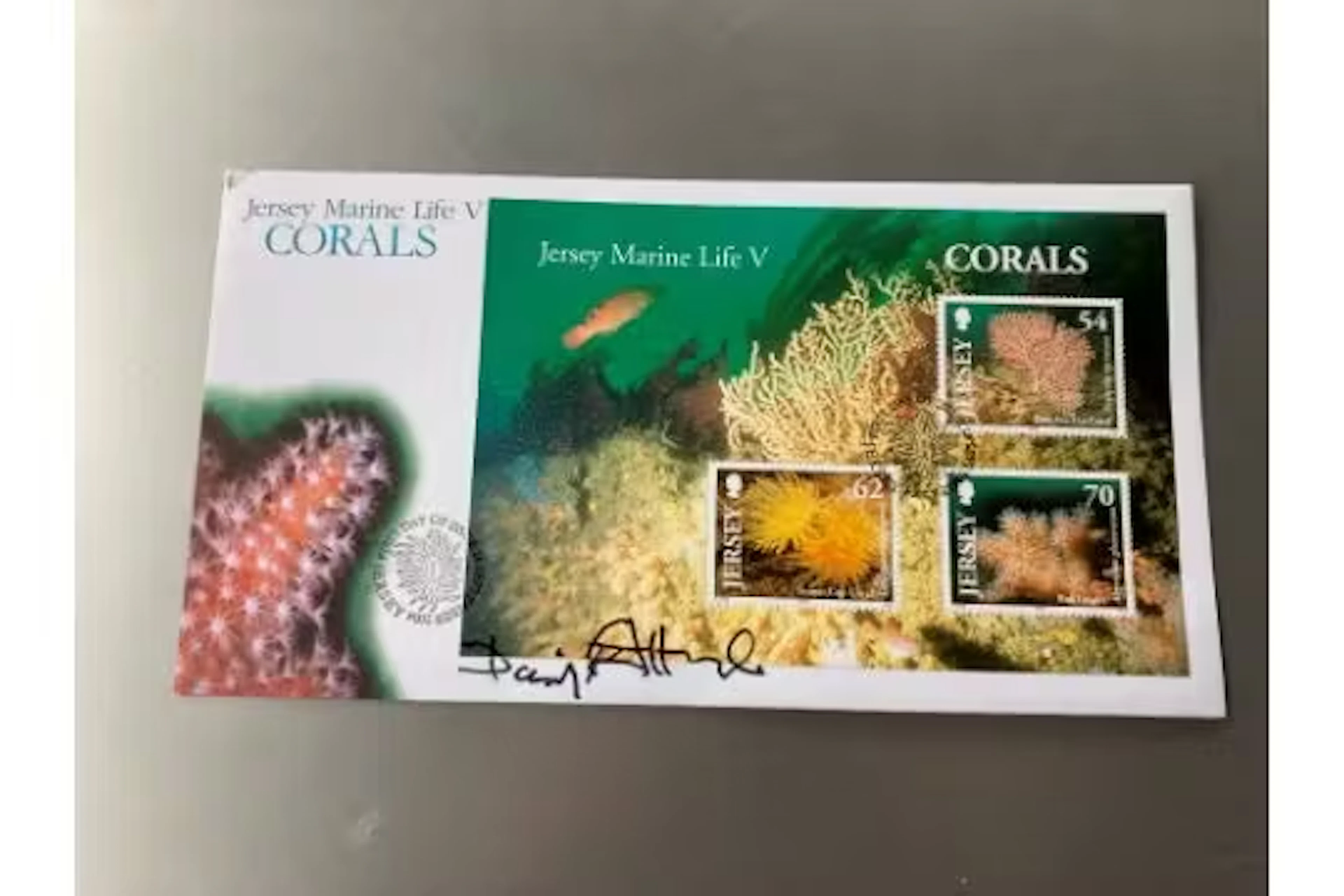 DAVID ATTENBORORUGH SIGNED JERSEY CORALS FDC. Sir David Frederick
