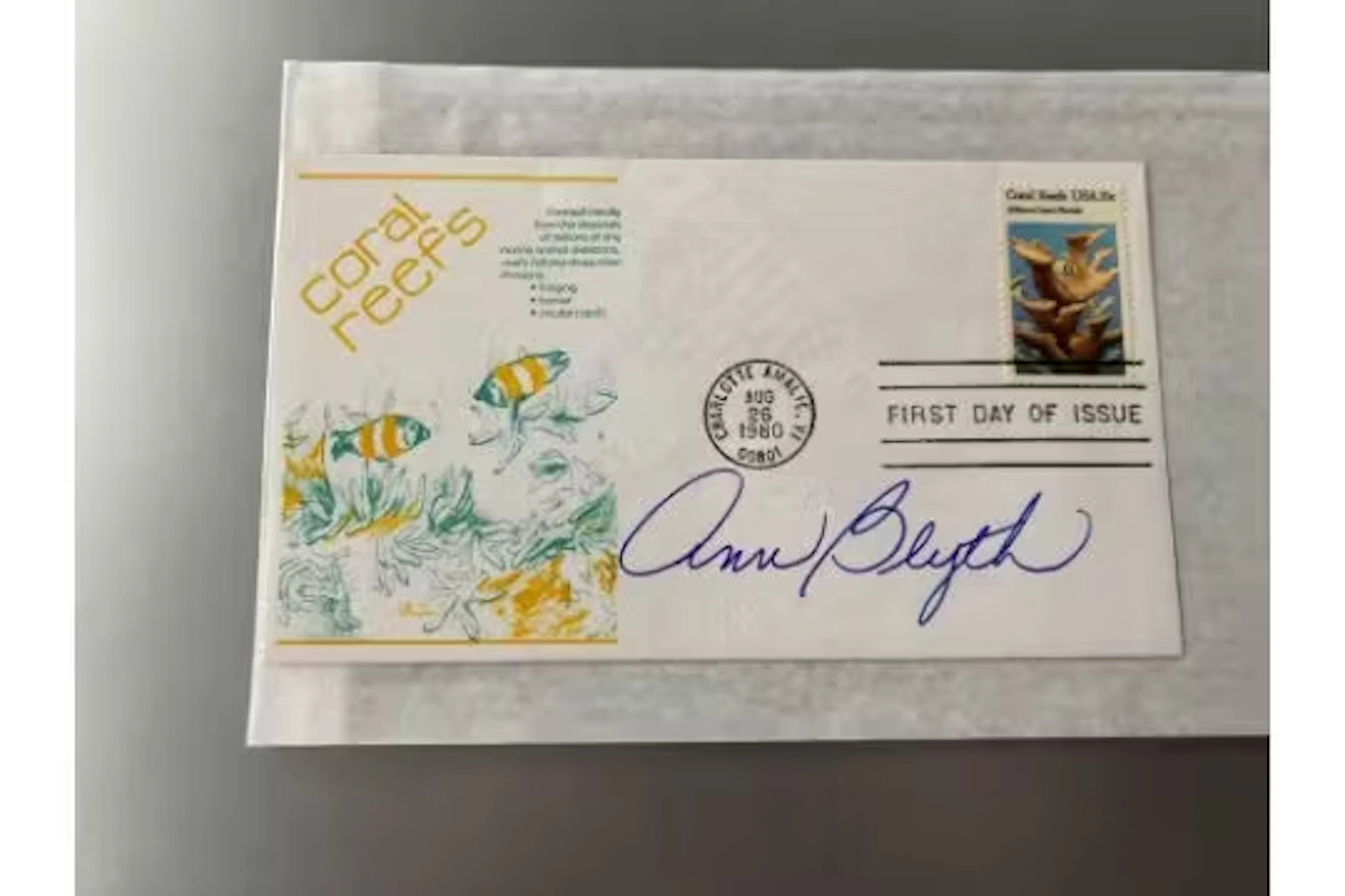 Actress Ann Blyth signed rare 1980 US Coral Reefs FDC with Charlotte