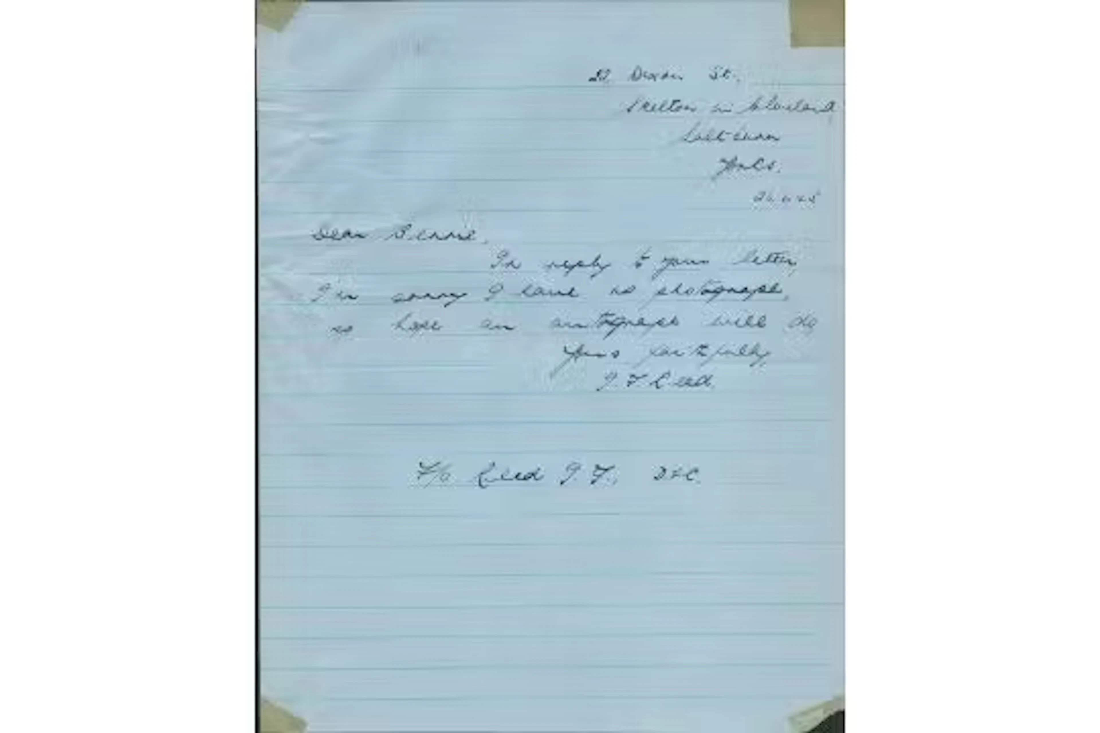 WW2 1943 Sqn Ldr Joseph Forster Reed DFC hand written letter Bomber