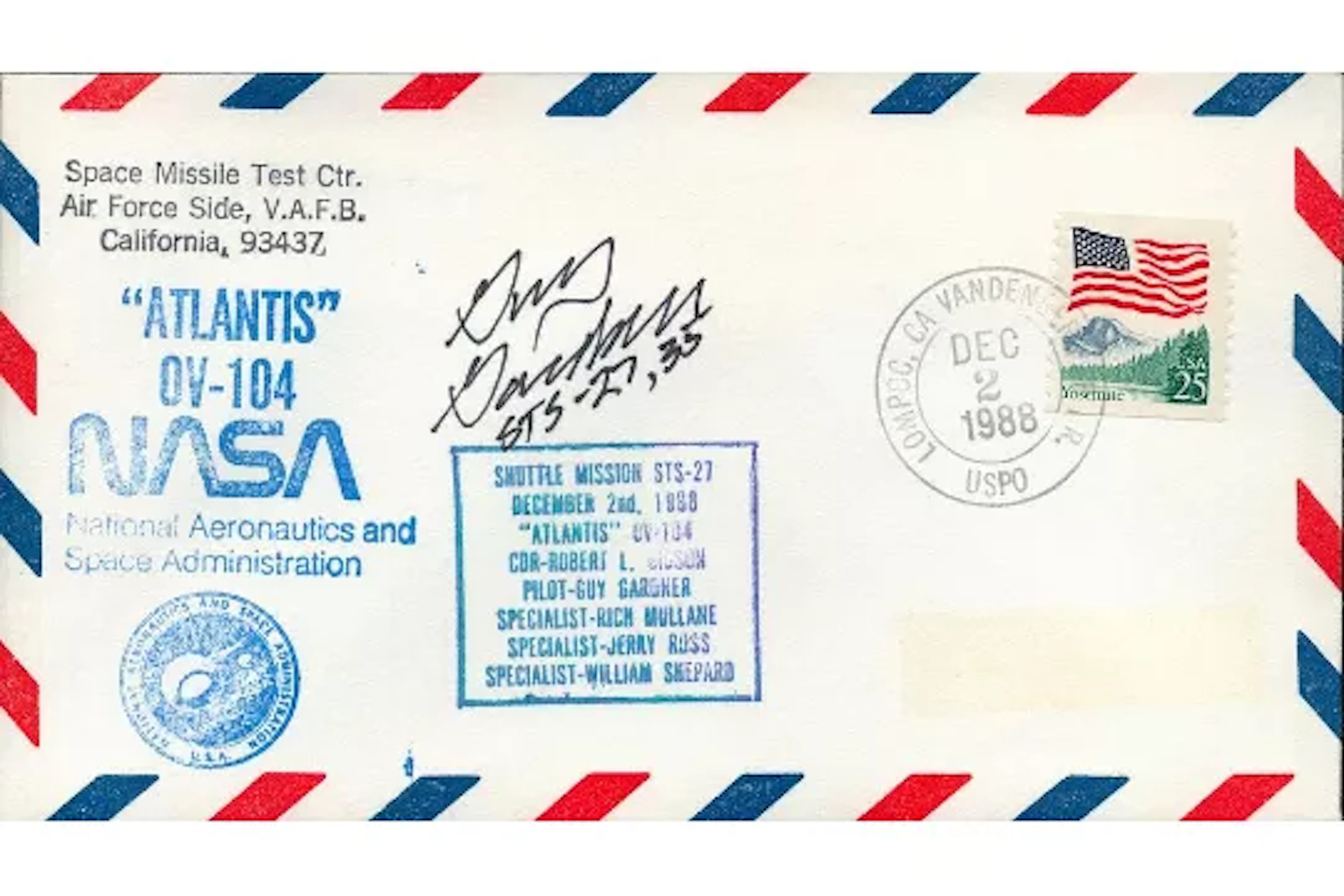 Astronaut Guy Gardner signed Atlantis OV-104 commemorative cover.