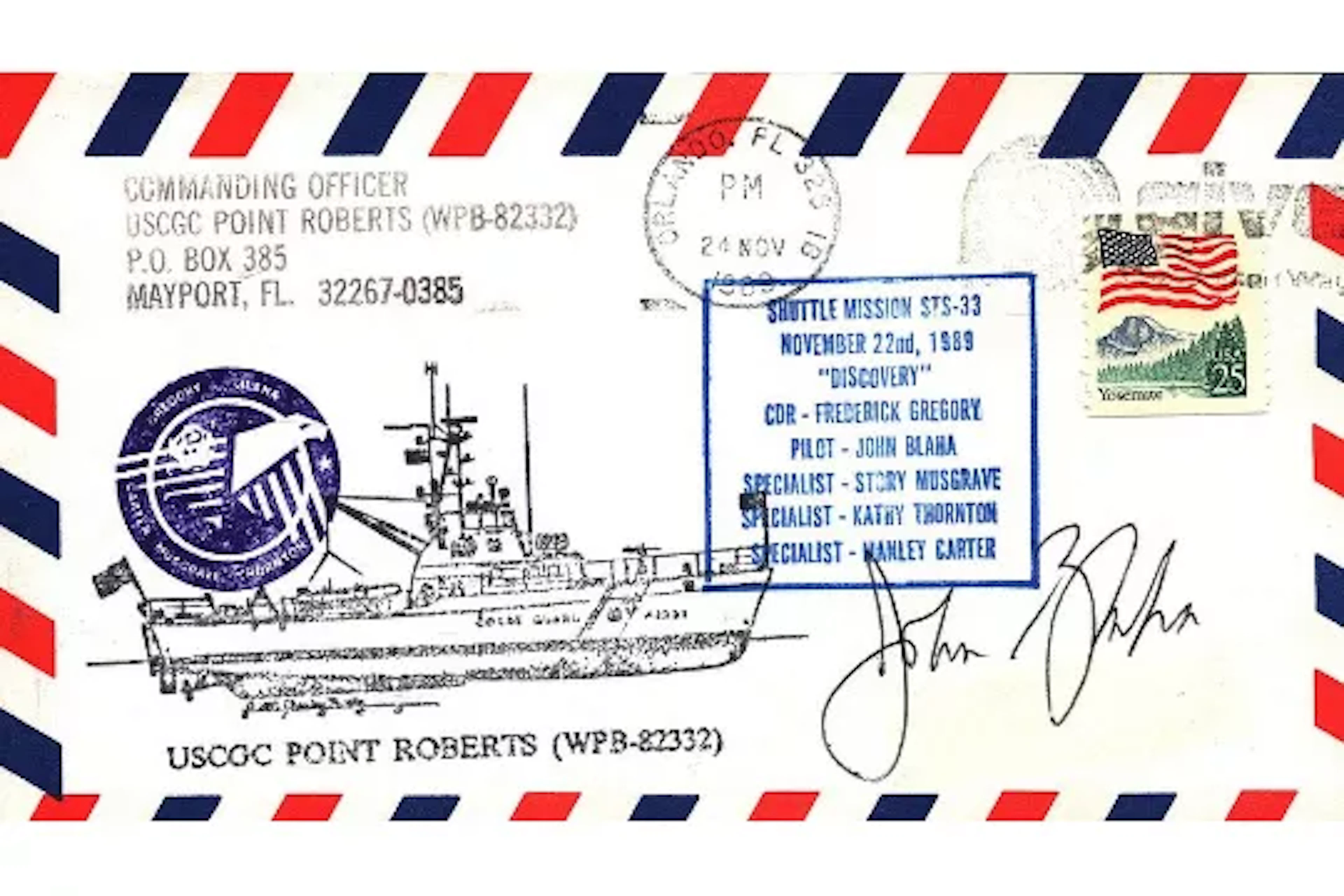 Astronaut John Blaha signed Shuttle Mission STS-33 commemorative NASA