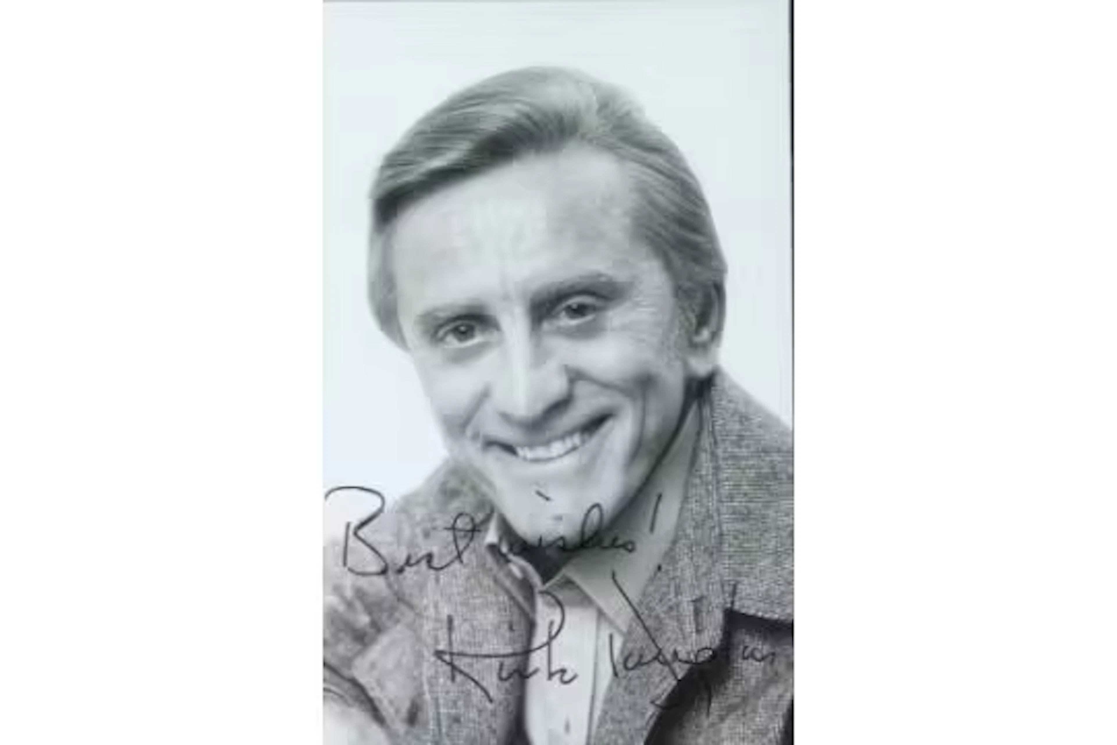 Kirk Douglas signed black and white photo 6x4 approx. Good condition.