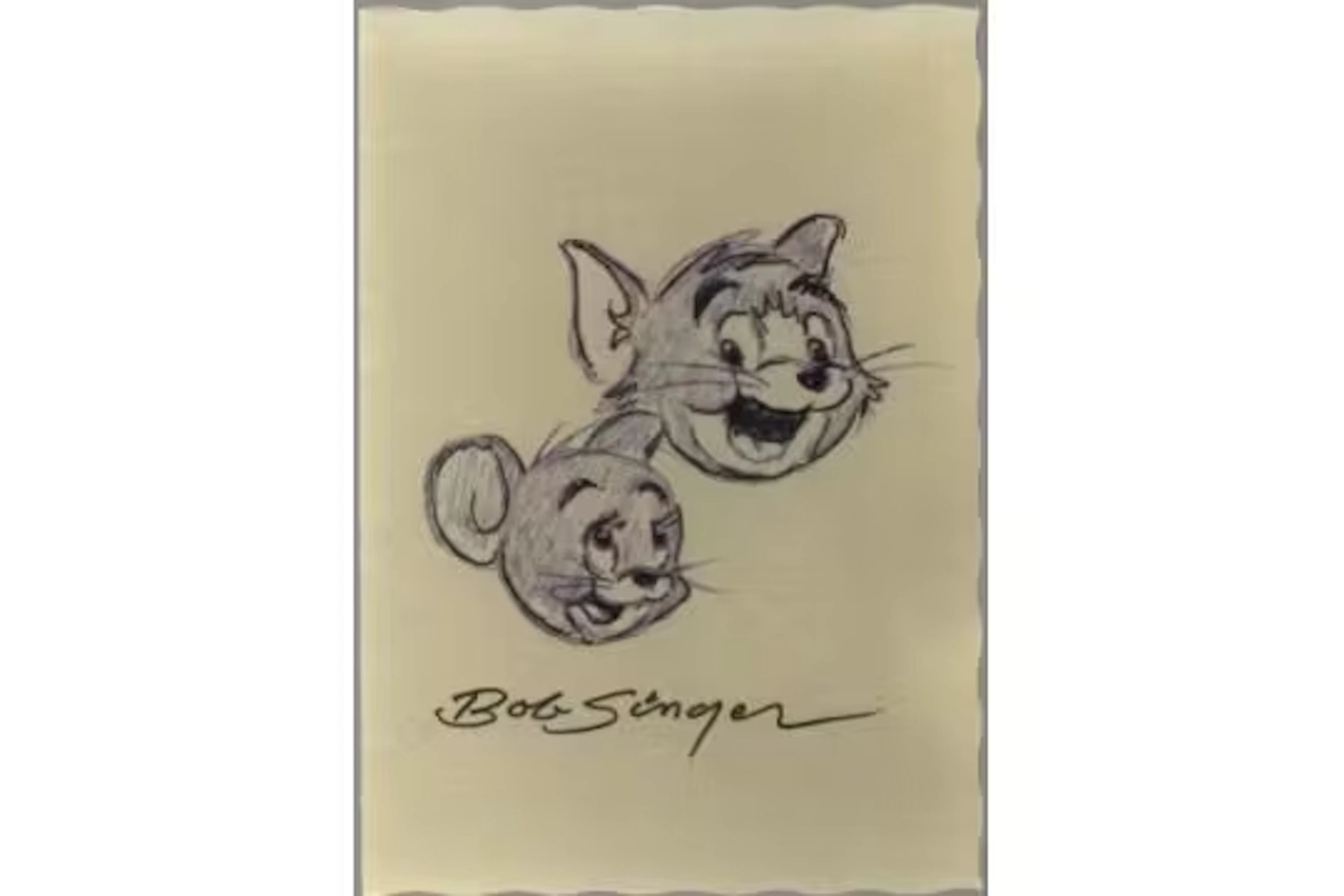 Bob Singer, a signed original Tom and Jerry drawing on a 6x4 inch