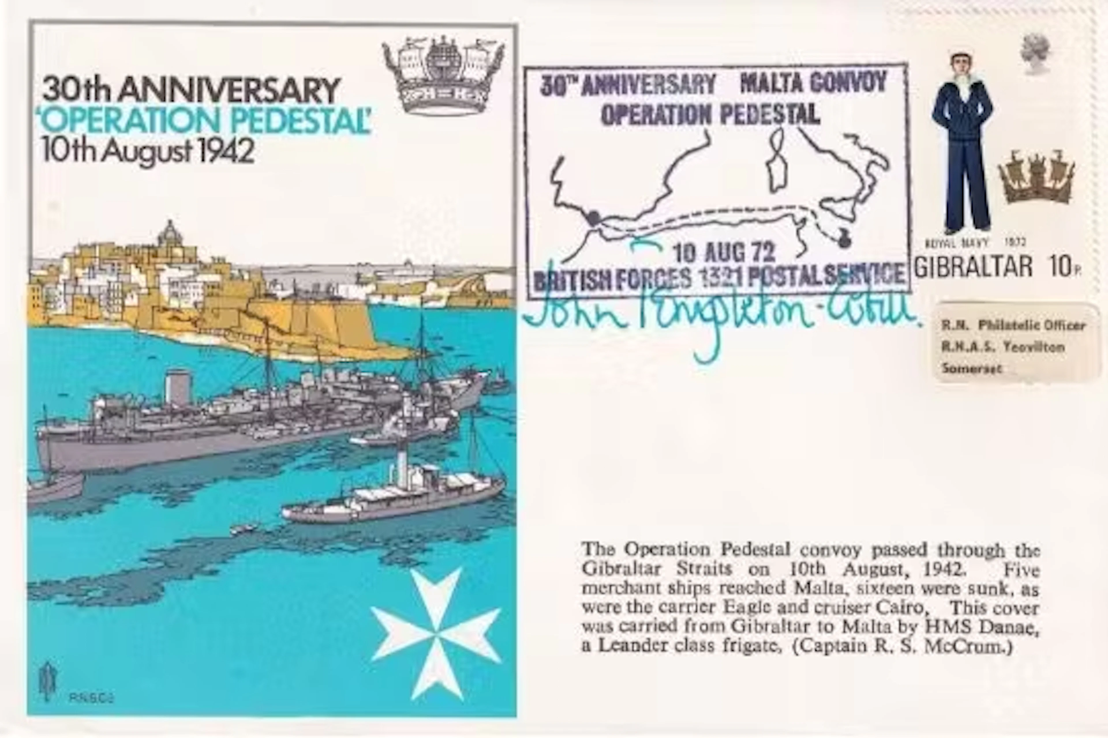 Navy cover WW2 Operation Pedestal Malta Signed Admiral John Templeton