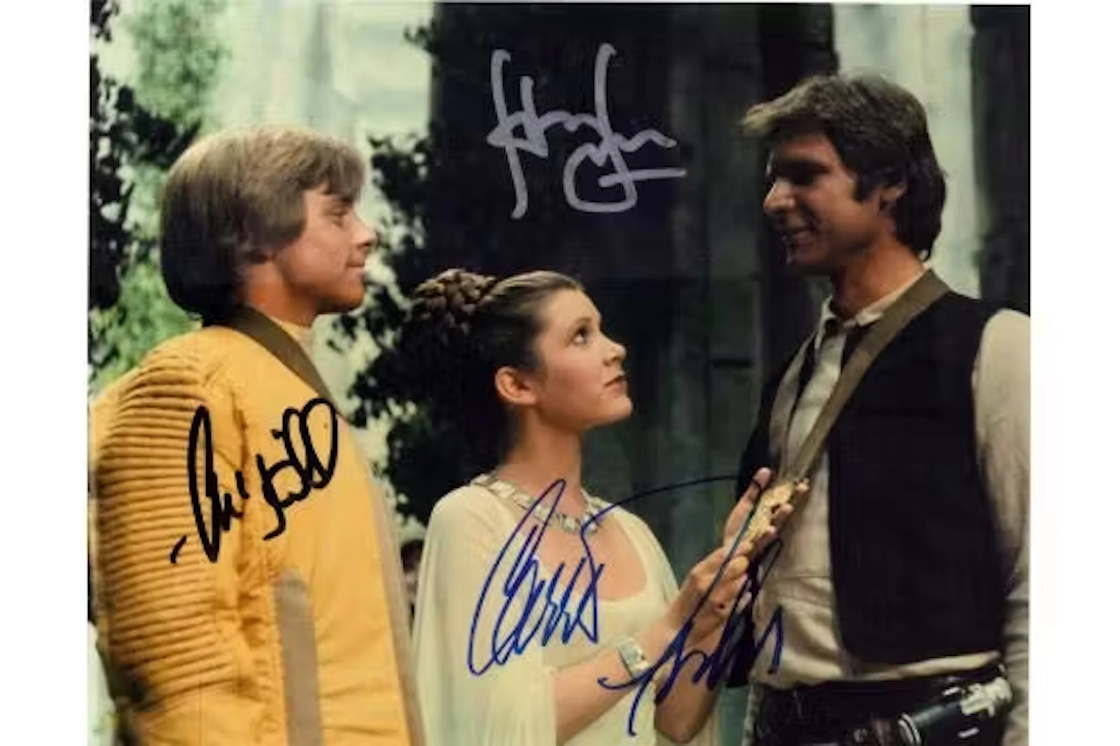 Mark Hamil, Carrie Fisher and Harrison Ford signed Star Wars 10x8inch
