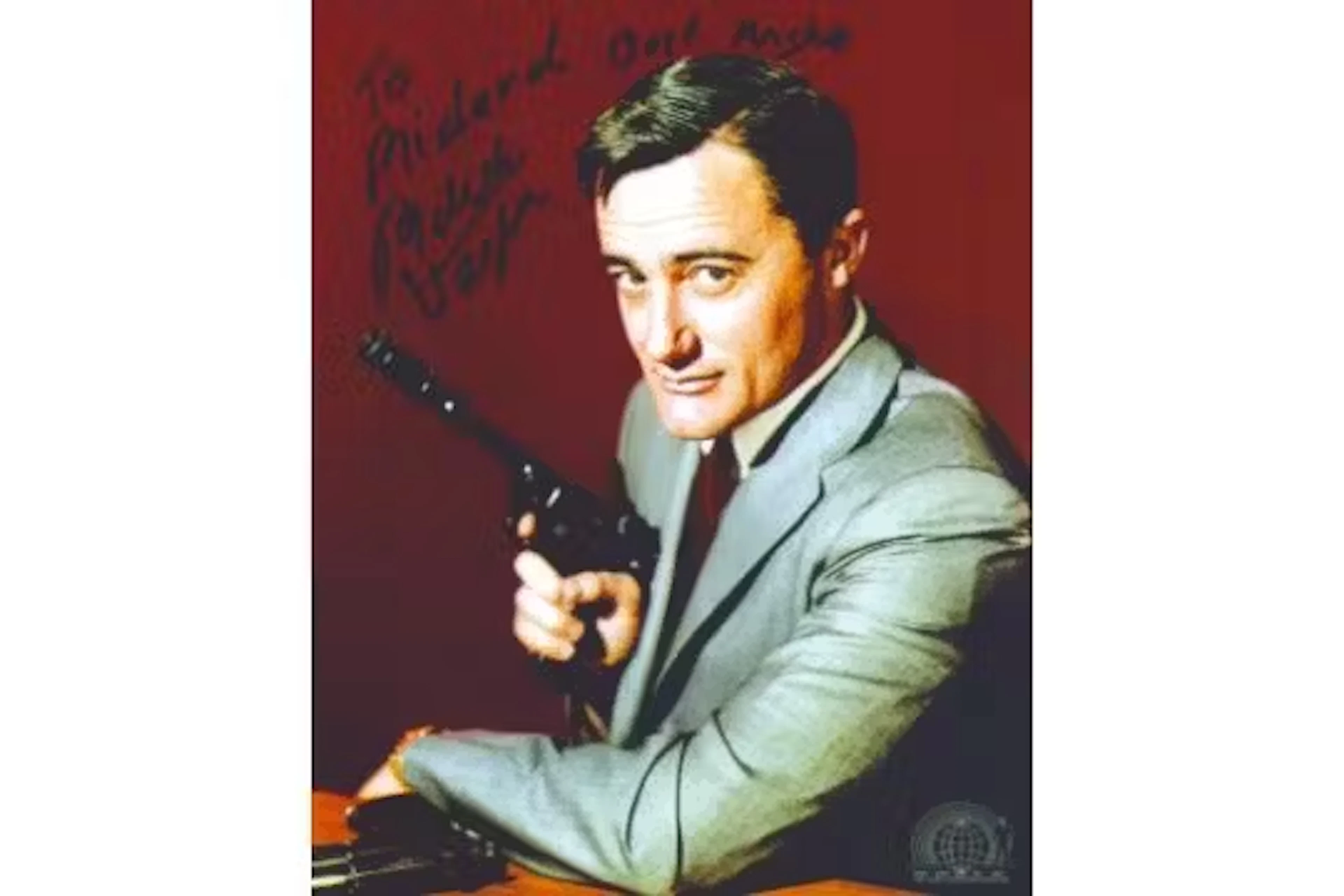 Robert Vaughn signed 10x8inch colour photo. Dedicated. Good condition.