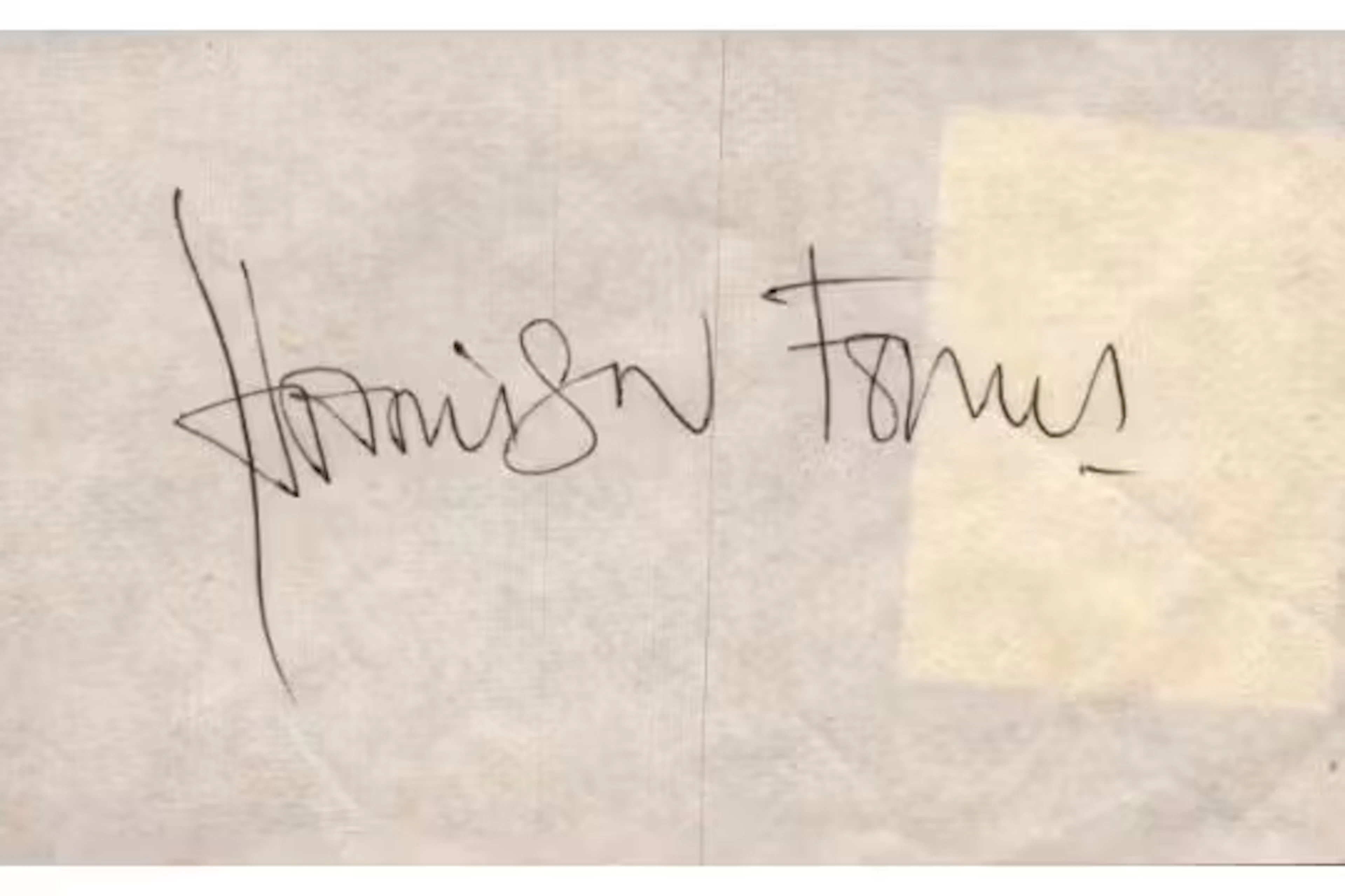 Harrison Ford signed album page. Good condition. All autographs come