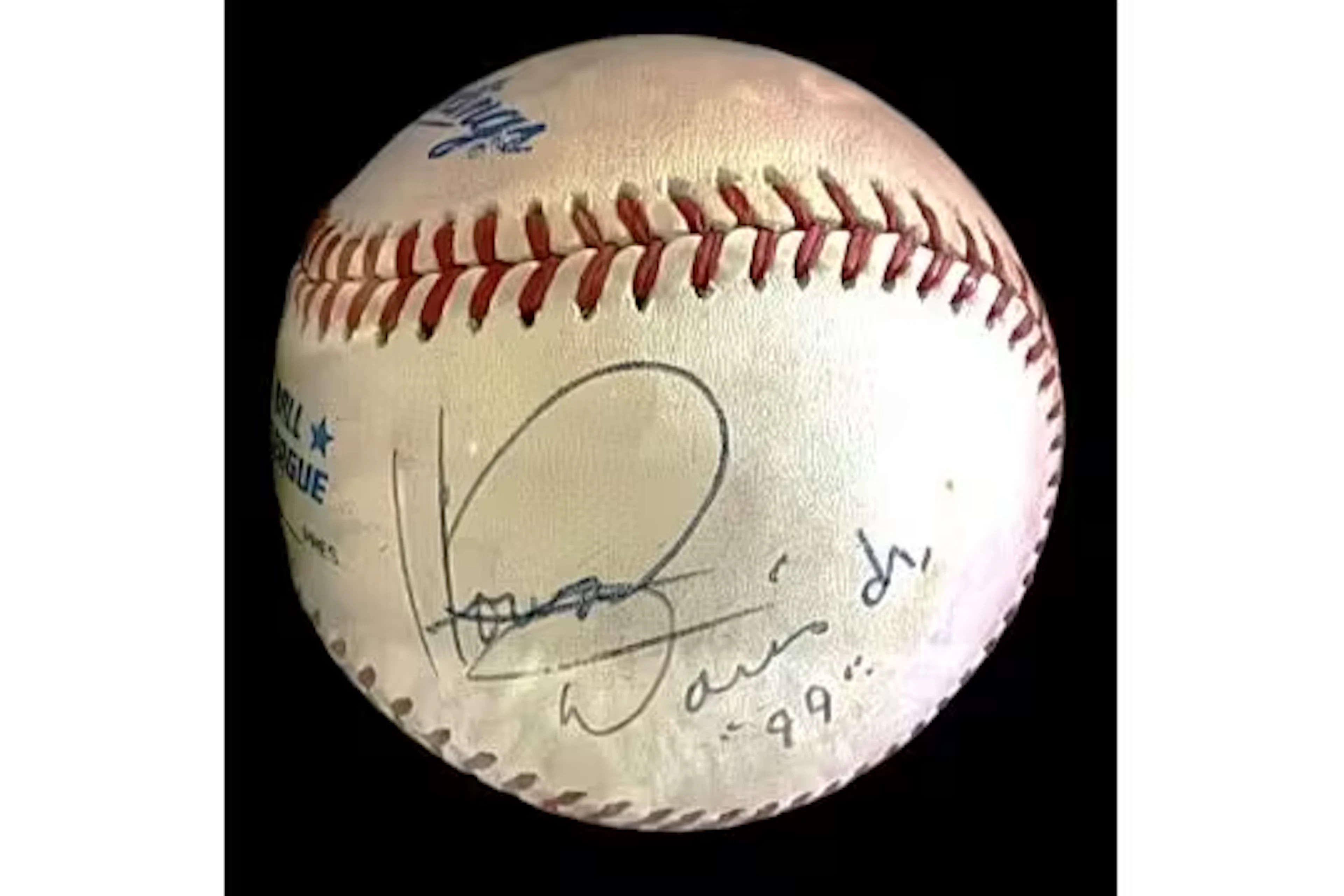 Howard Davis Jnr signed baseball in display case. (February 14, 1956