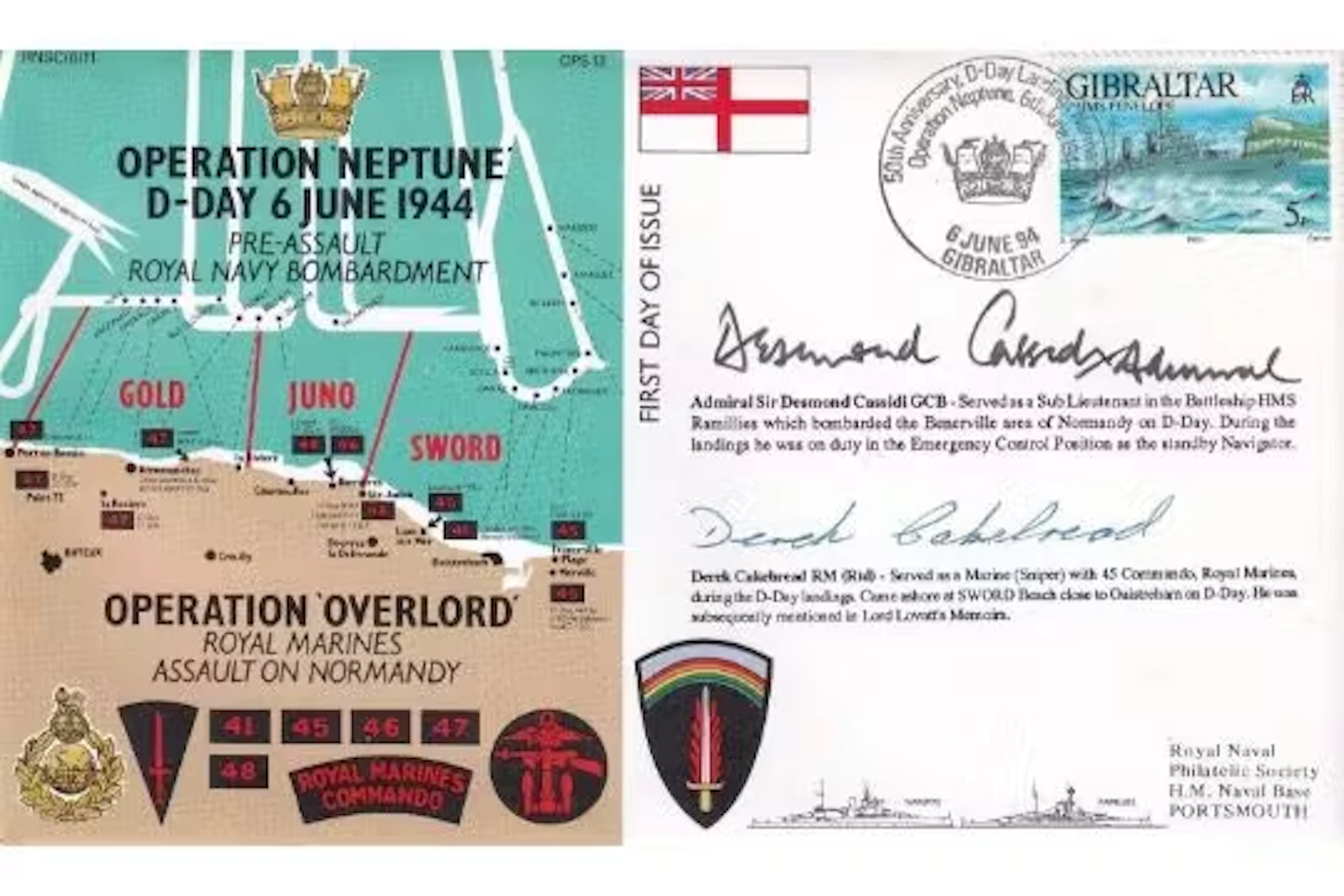 Operation Neptune D Day Navy cover Signed veterans D Cassidi, D Cakebread
