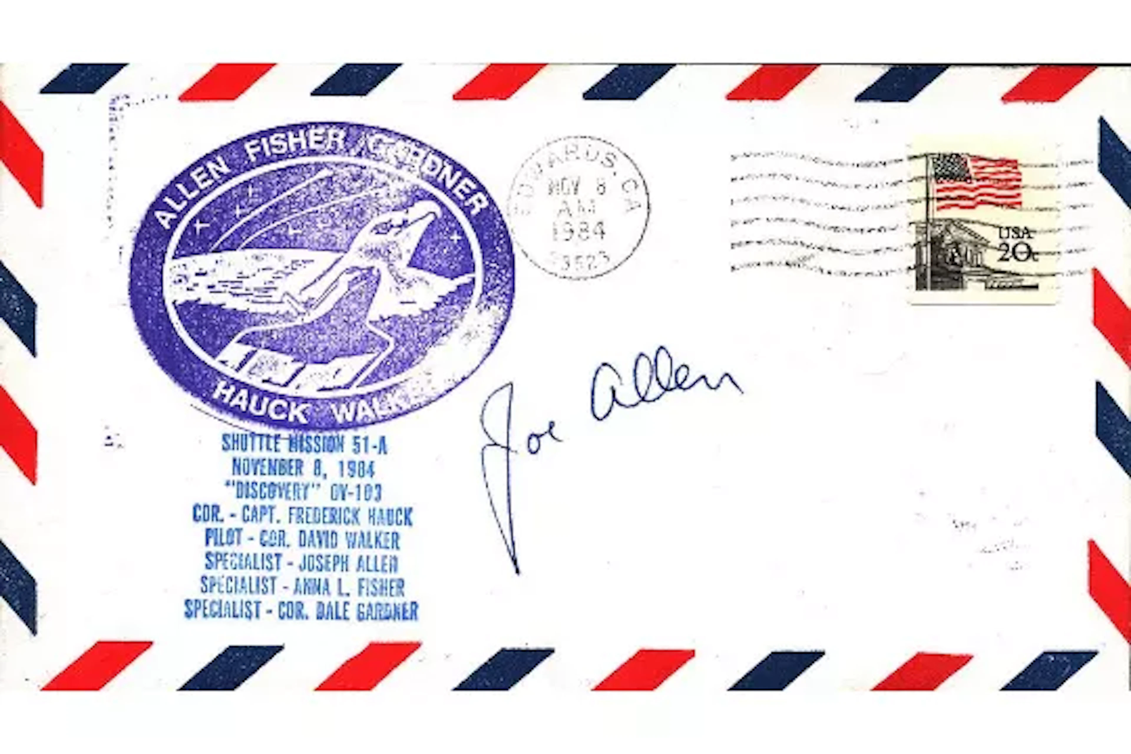 Astronaut Joe Allen signed Shuttle Mission 51-A commemorative FDC