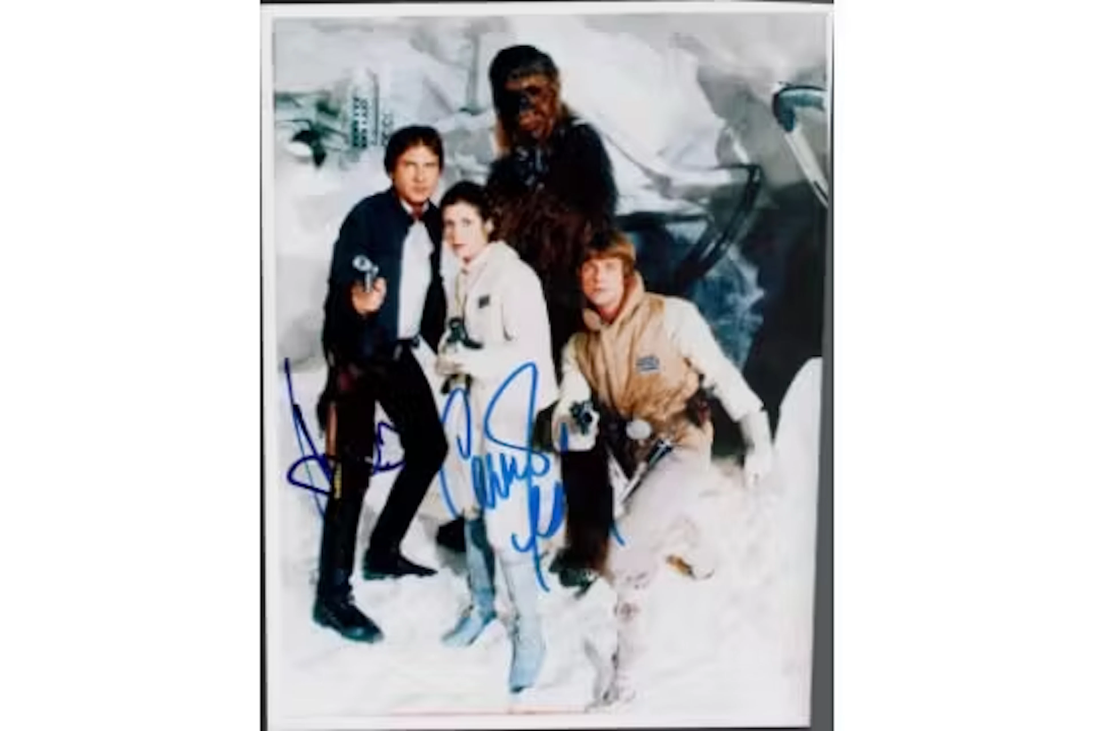 Harrison Ford and Carrie Fisher signed 10x8inch colour photo. Good
