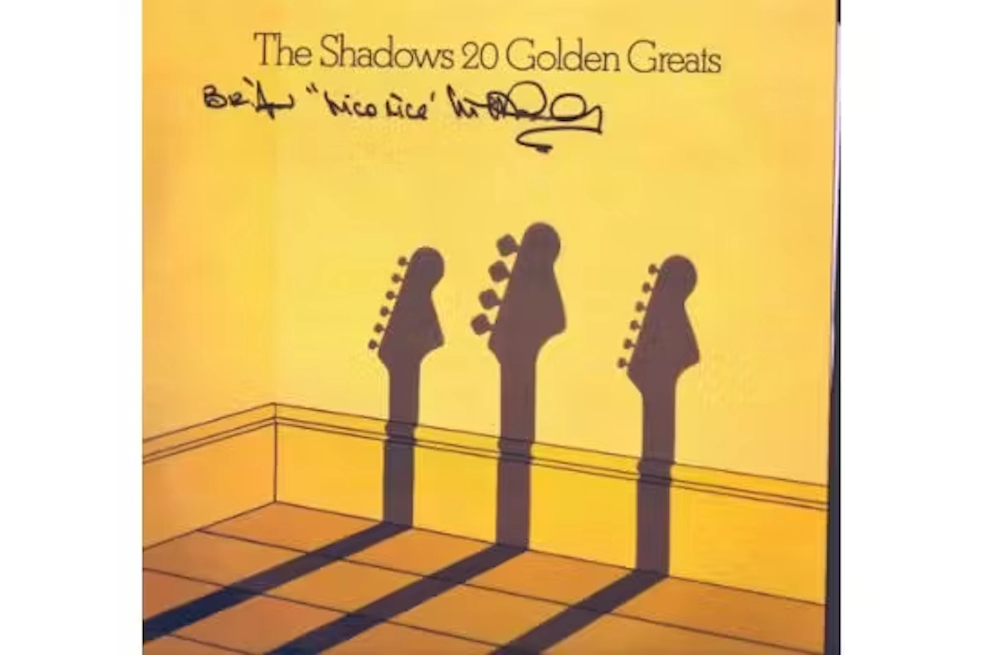 Brian Locking signed vinyl, The Shadows 20 Golden Greats, 12". Good