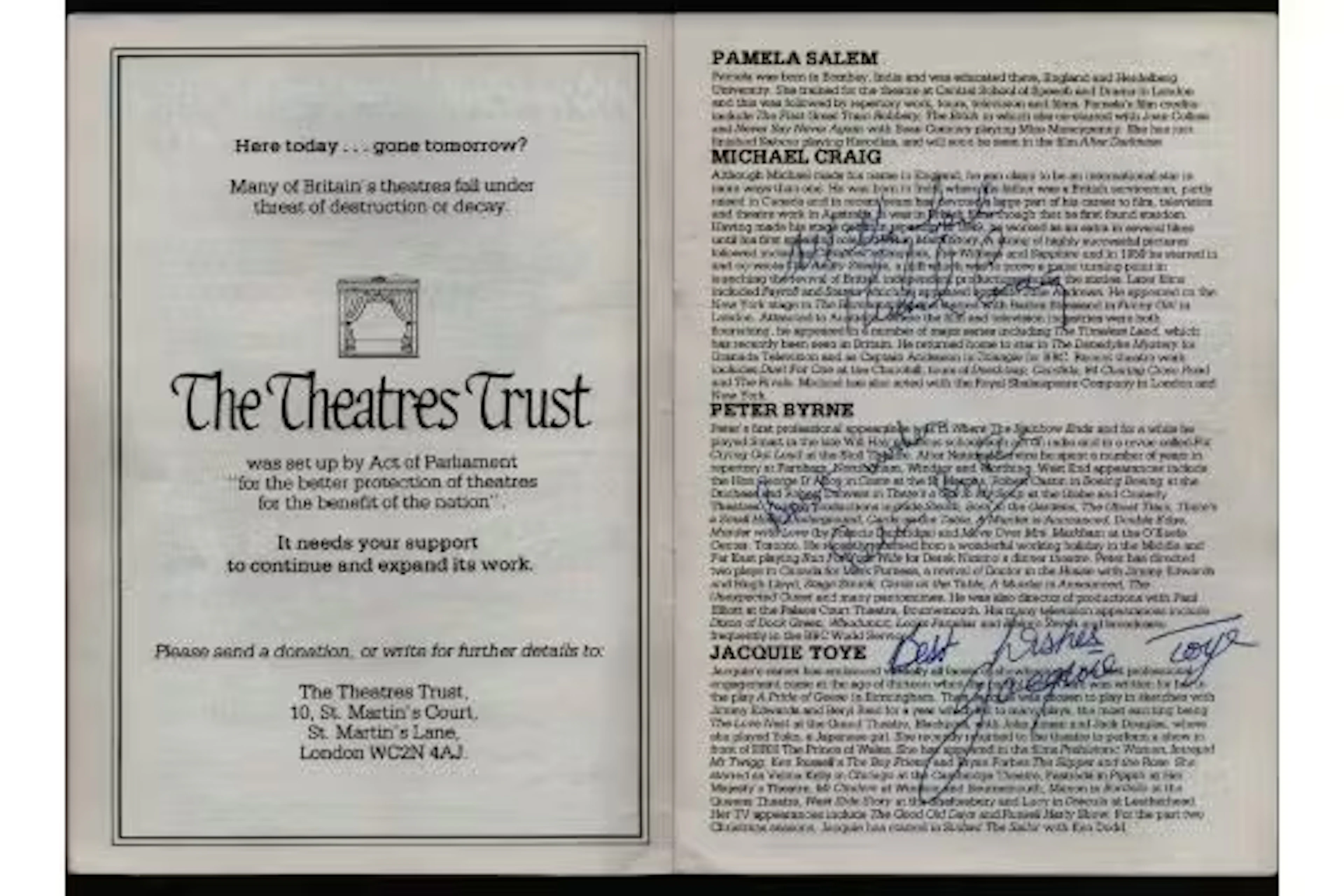 Multi signed Theatre programme Nightcap. Michale Craig, Peter Byrne