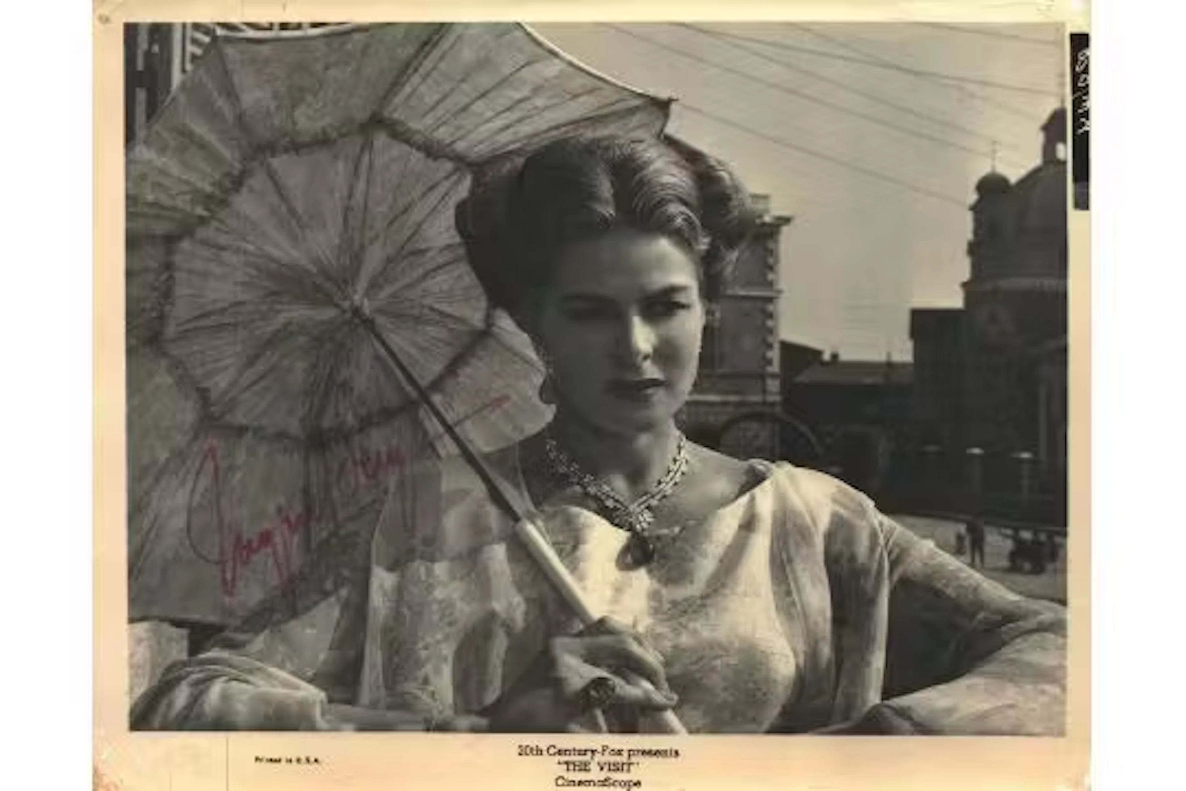 Ingrid Bergman signed 10x8inch "The Visit" vintage movie still photo.