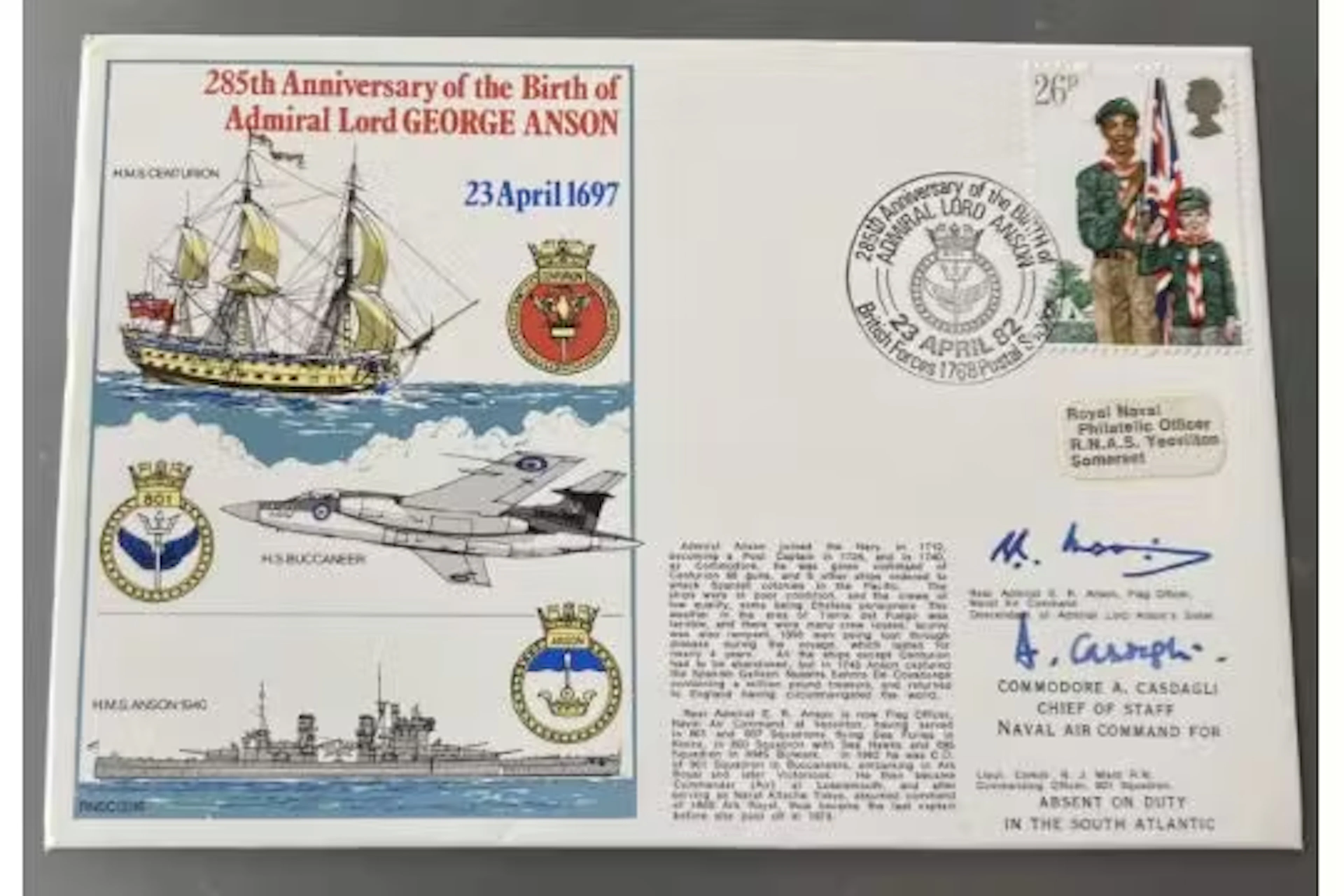 Rear Admiral E R Anson signed 285th Anniversary of the Birth of Admiral