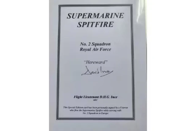 WW2 RAF pilot Flt Lt D H Ince DFC 2 Sqn signed Spitfire Bookplate.