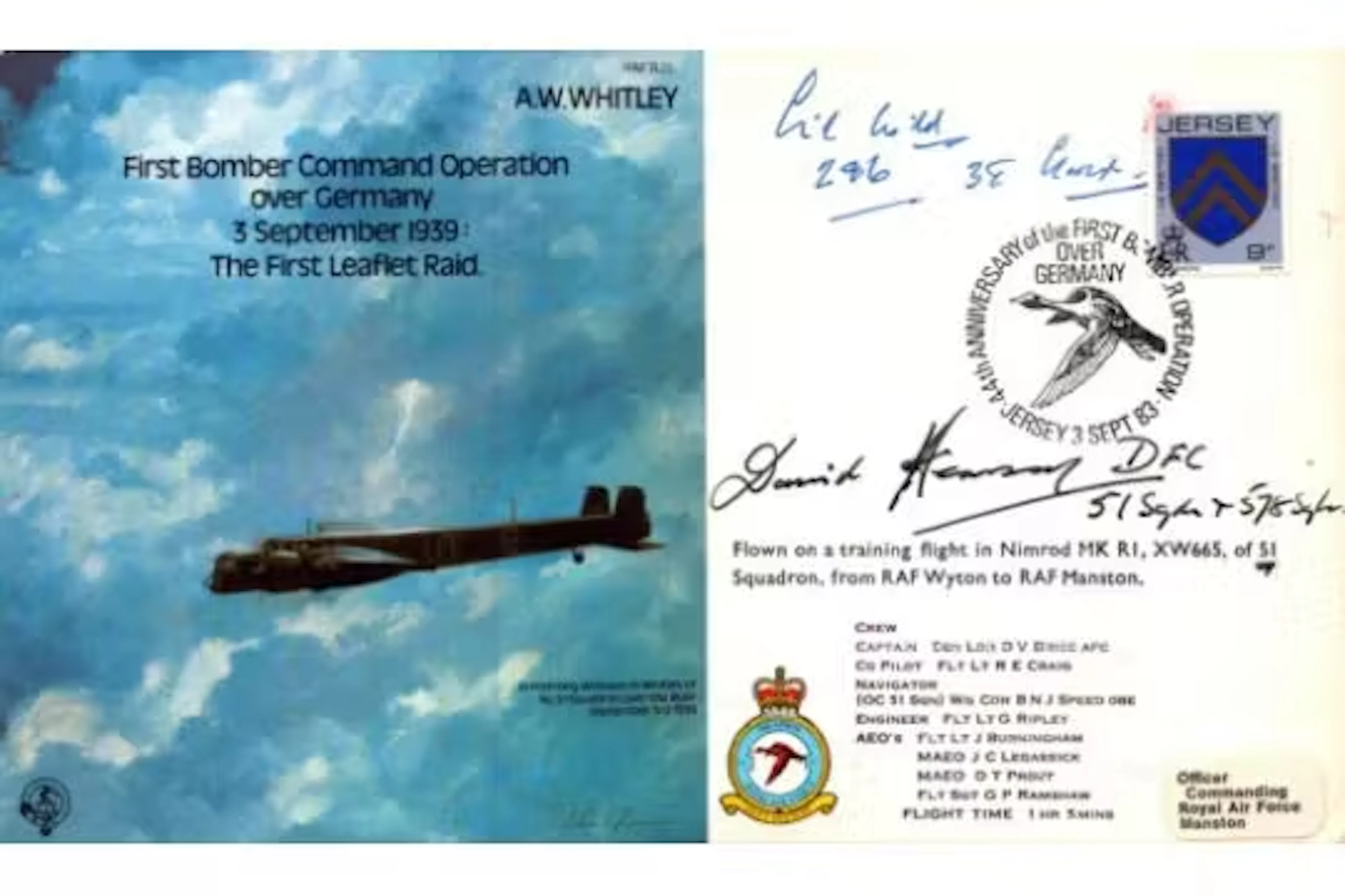 David Hearsey DFC signed First Bomber Command Operation over Germany