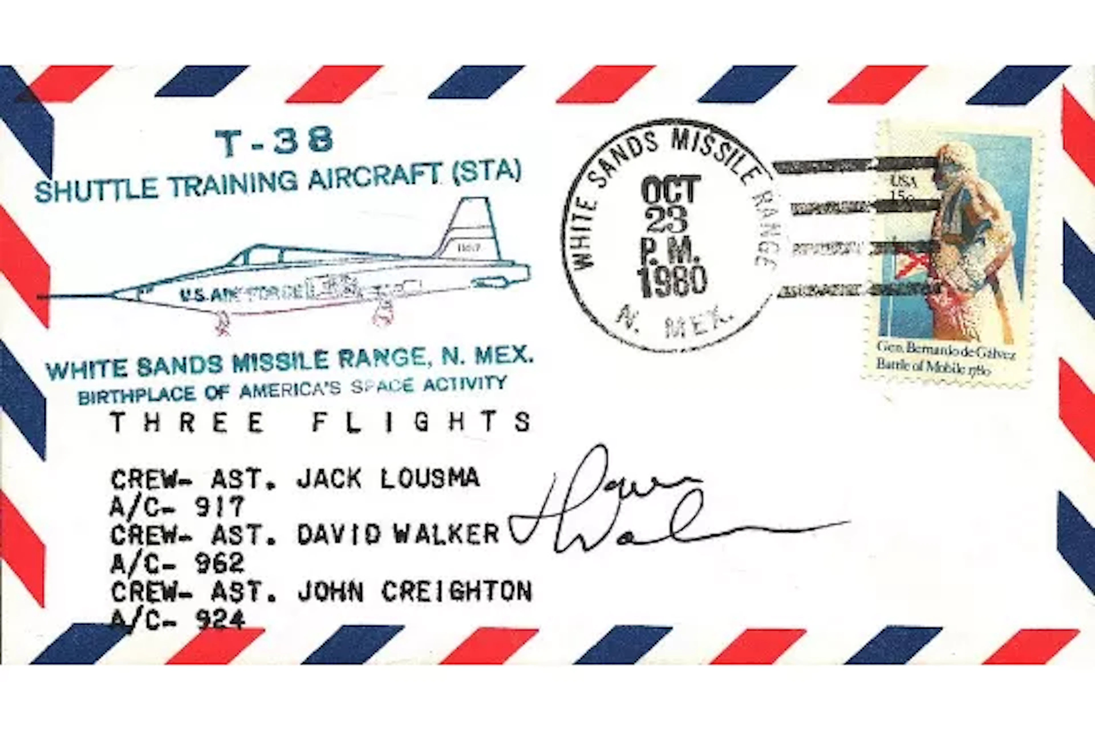 Astronaut David Walker T-38 STA Three Flights signed commemorative
