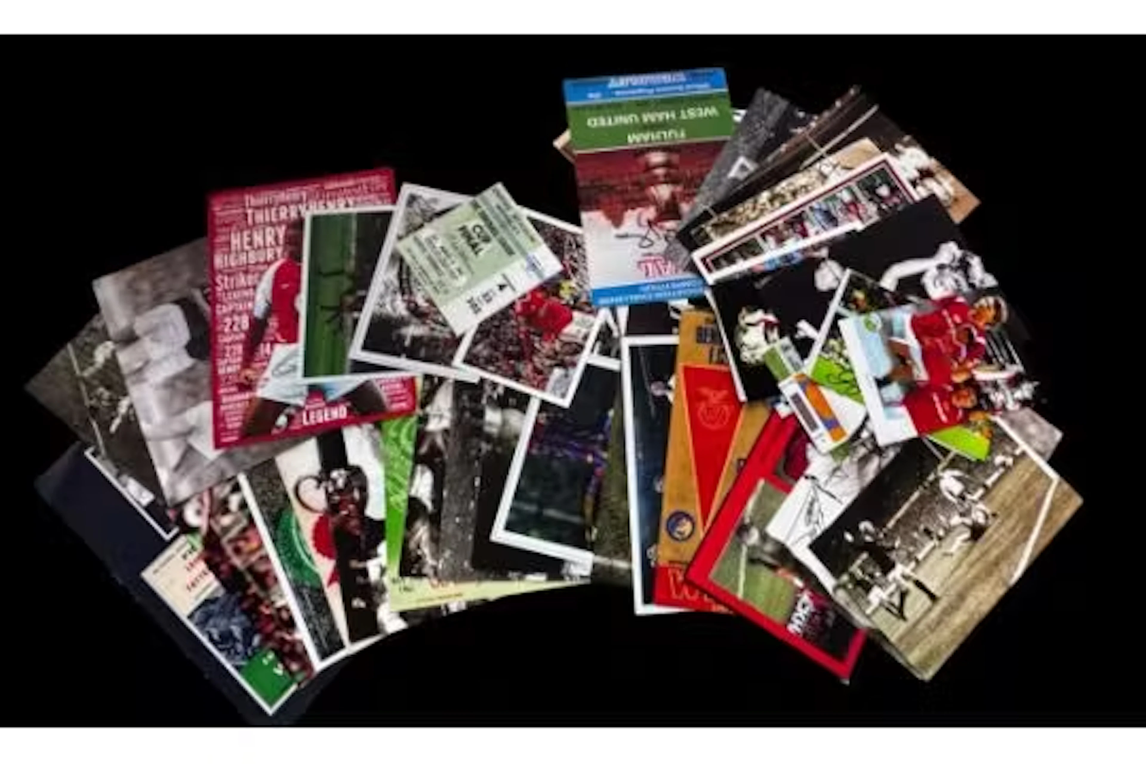 Sport printed autograph collection. Pele, Lionel Messi, Thierry Henry