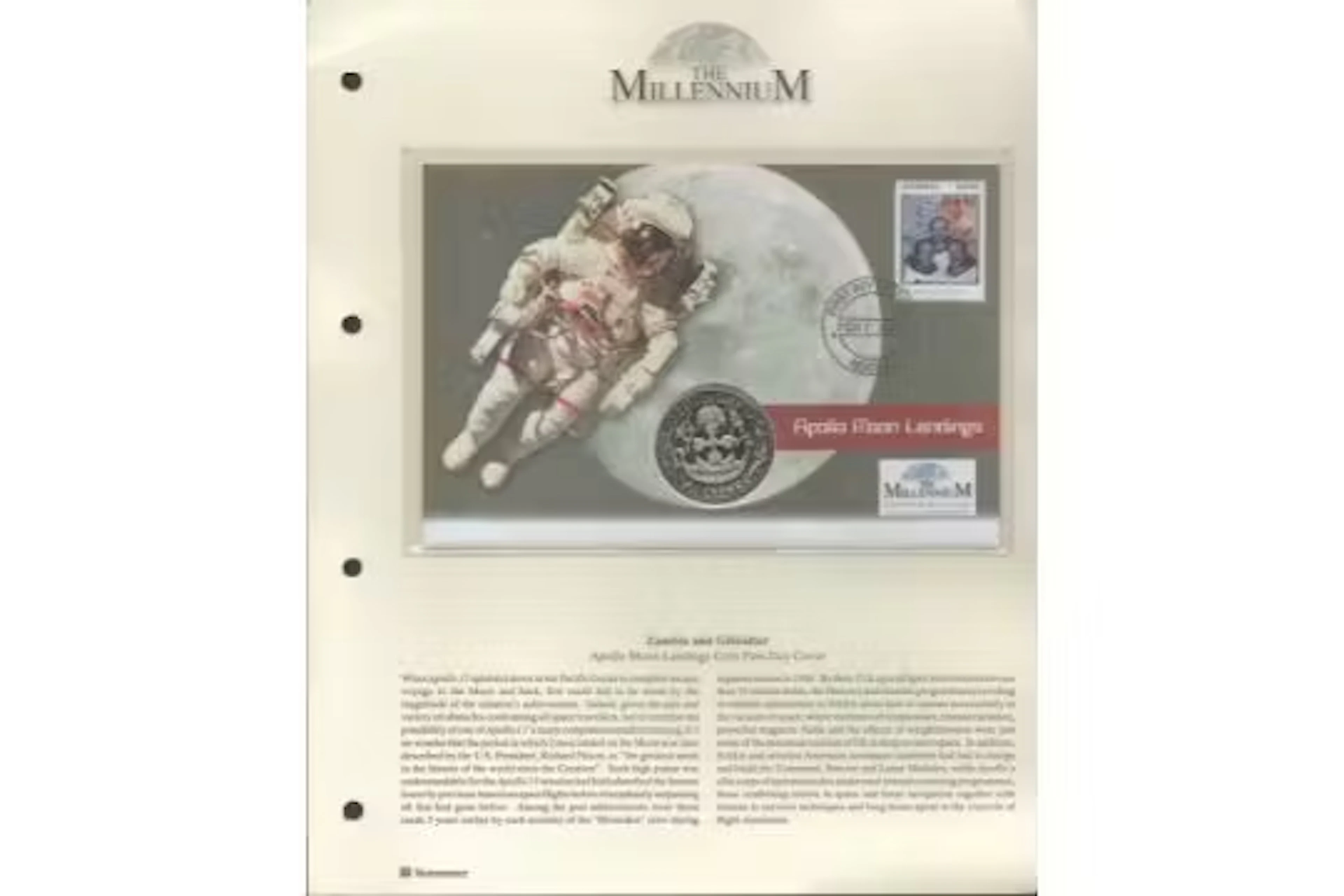 Apollo Moon landings coin FDC. Zambia stamp and FDI postmark. Good
