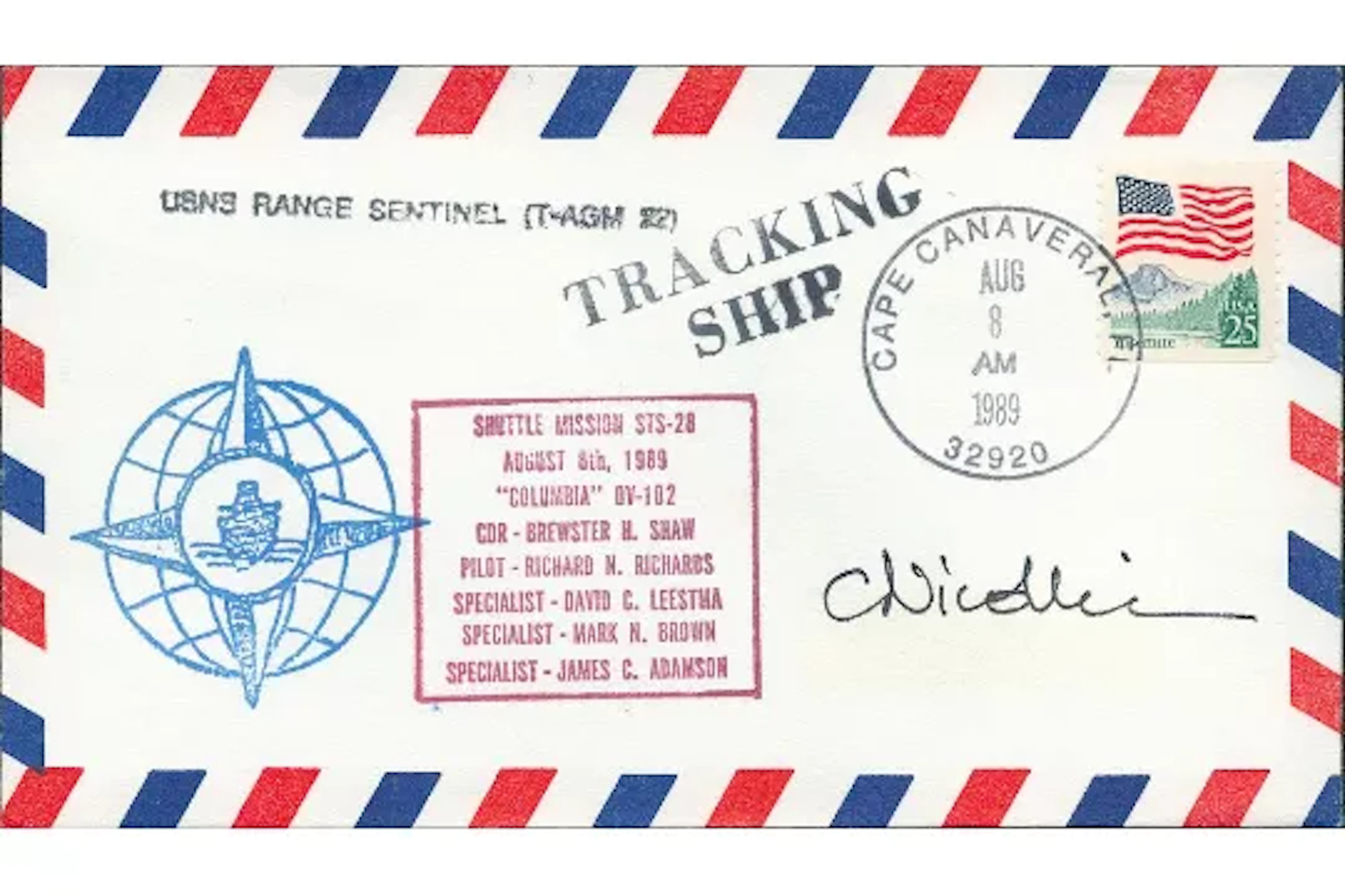 Astronaut Claude Nicollier signed Shuttle Mission STS -28 Tracking