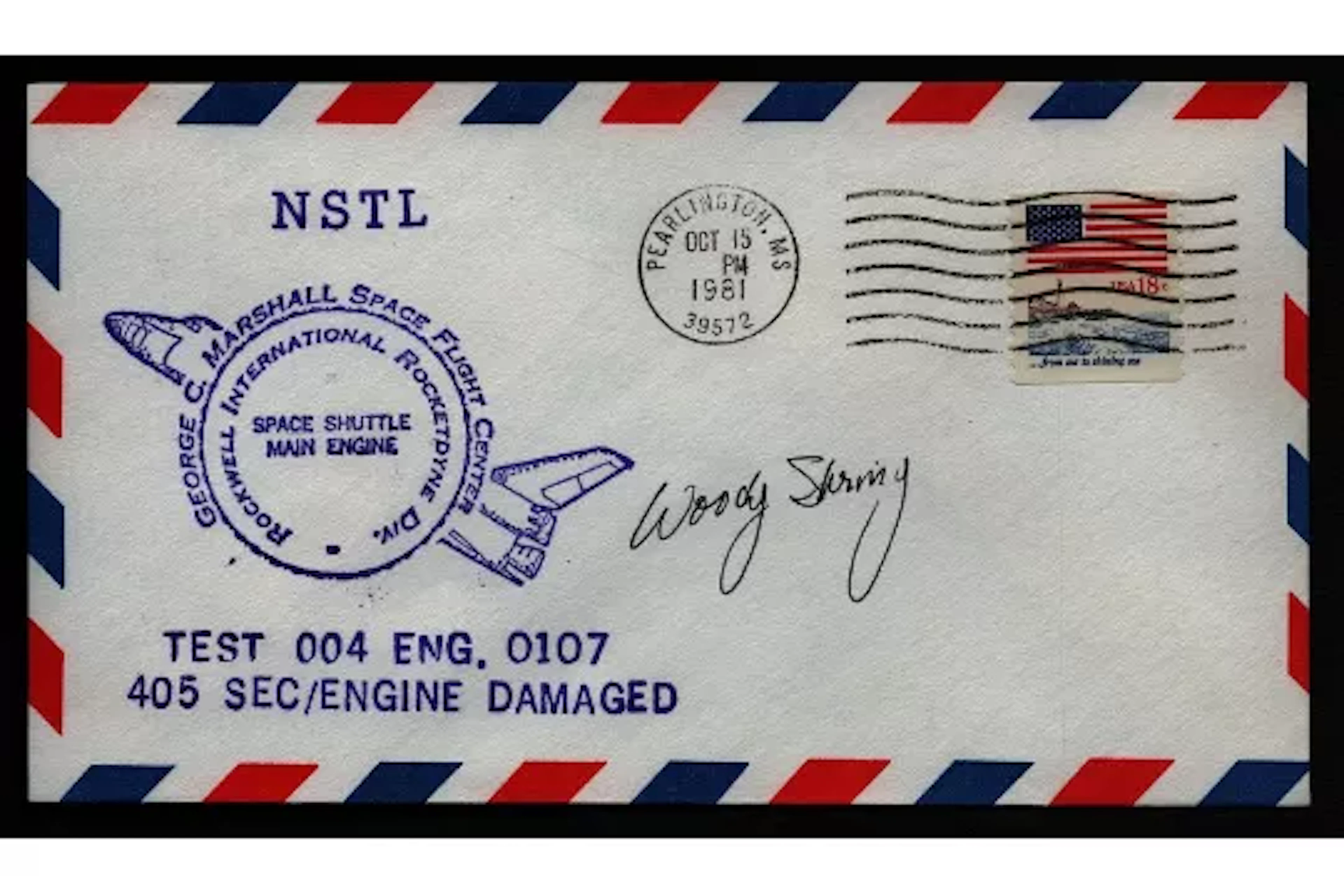 Astronaut Woody Spring signed NSTL Space Shuttle Main Engine commemorative