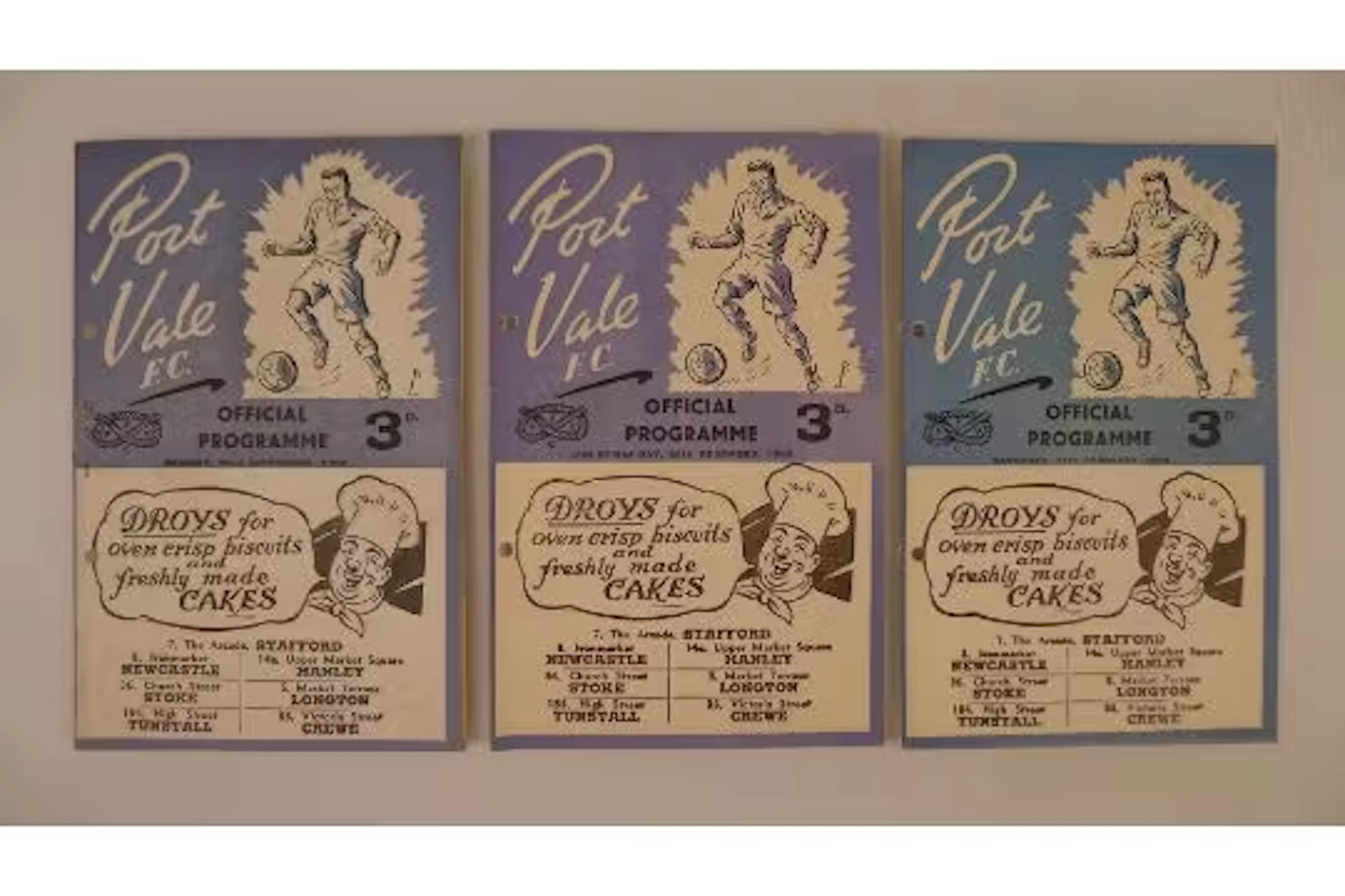 3 x Port Vale 1952-54 football programmes, Vs Chesterfield Feb 27