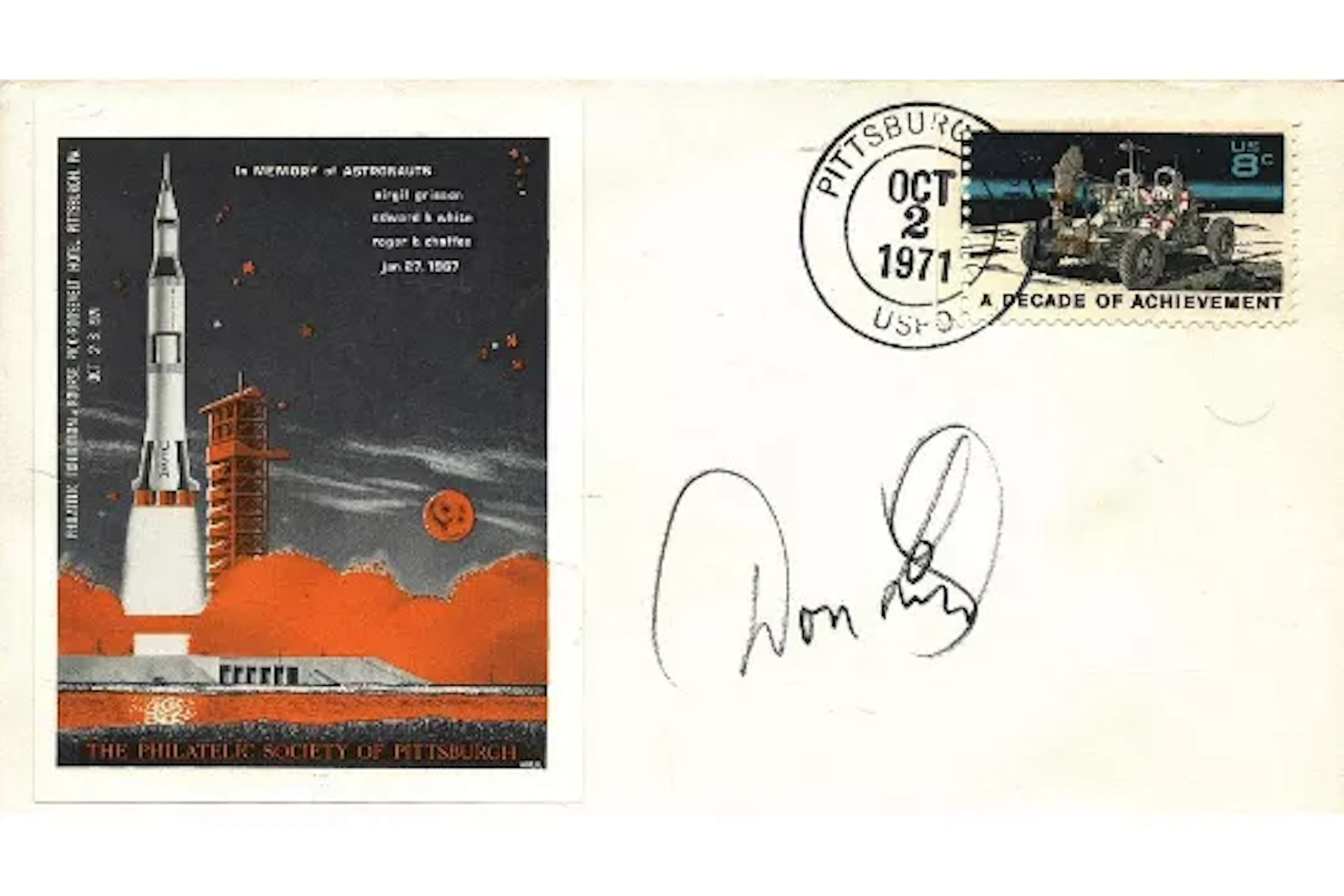 Astronaut Don Lind signed in Memory of Astronauts commemorative FDC.