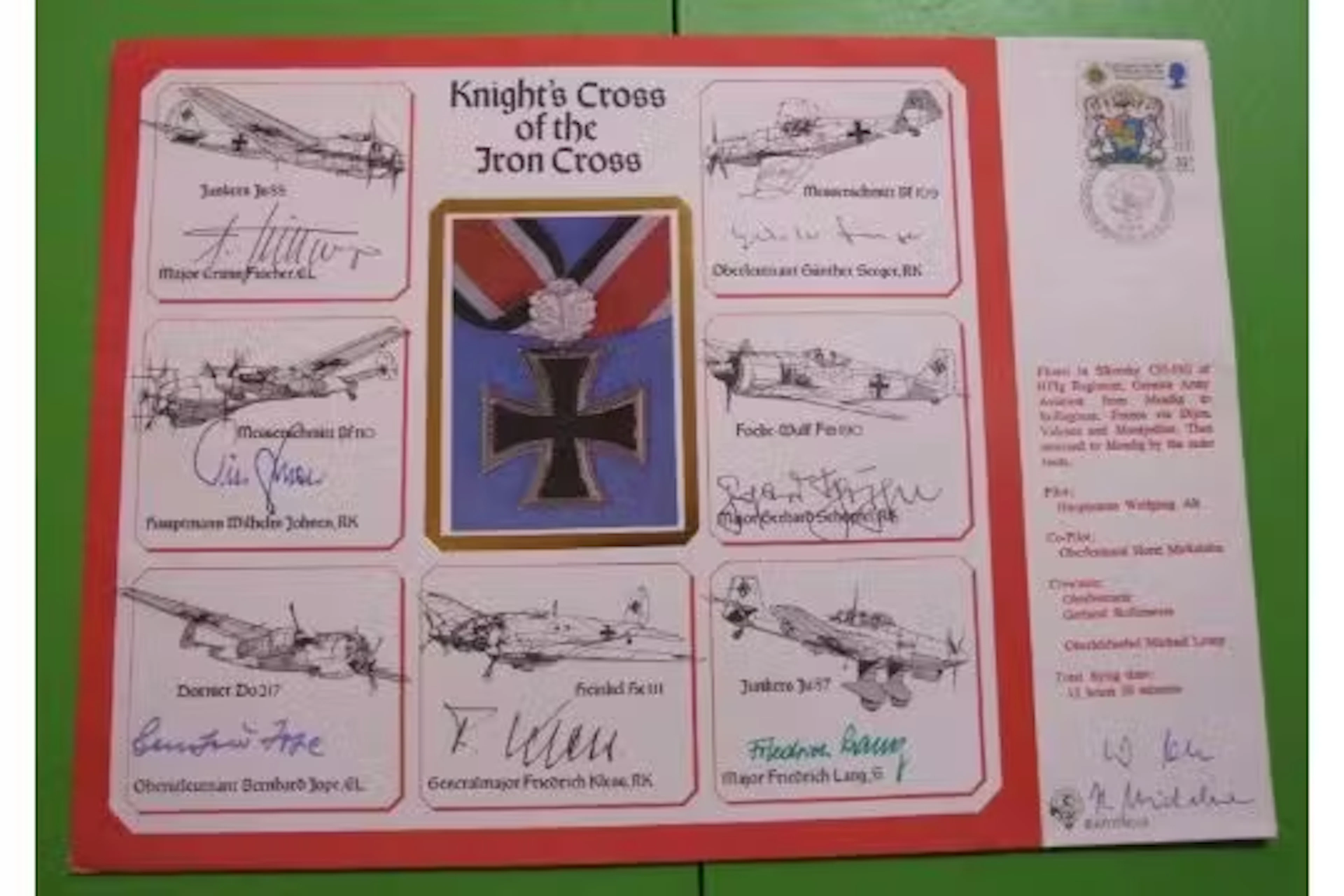 WW2 Knights Cross Of The Iron Cross Multi Signed Large Cover. Seven