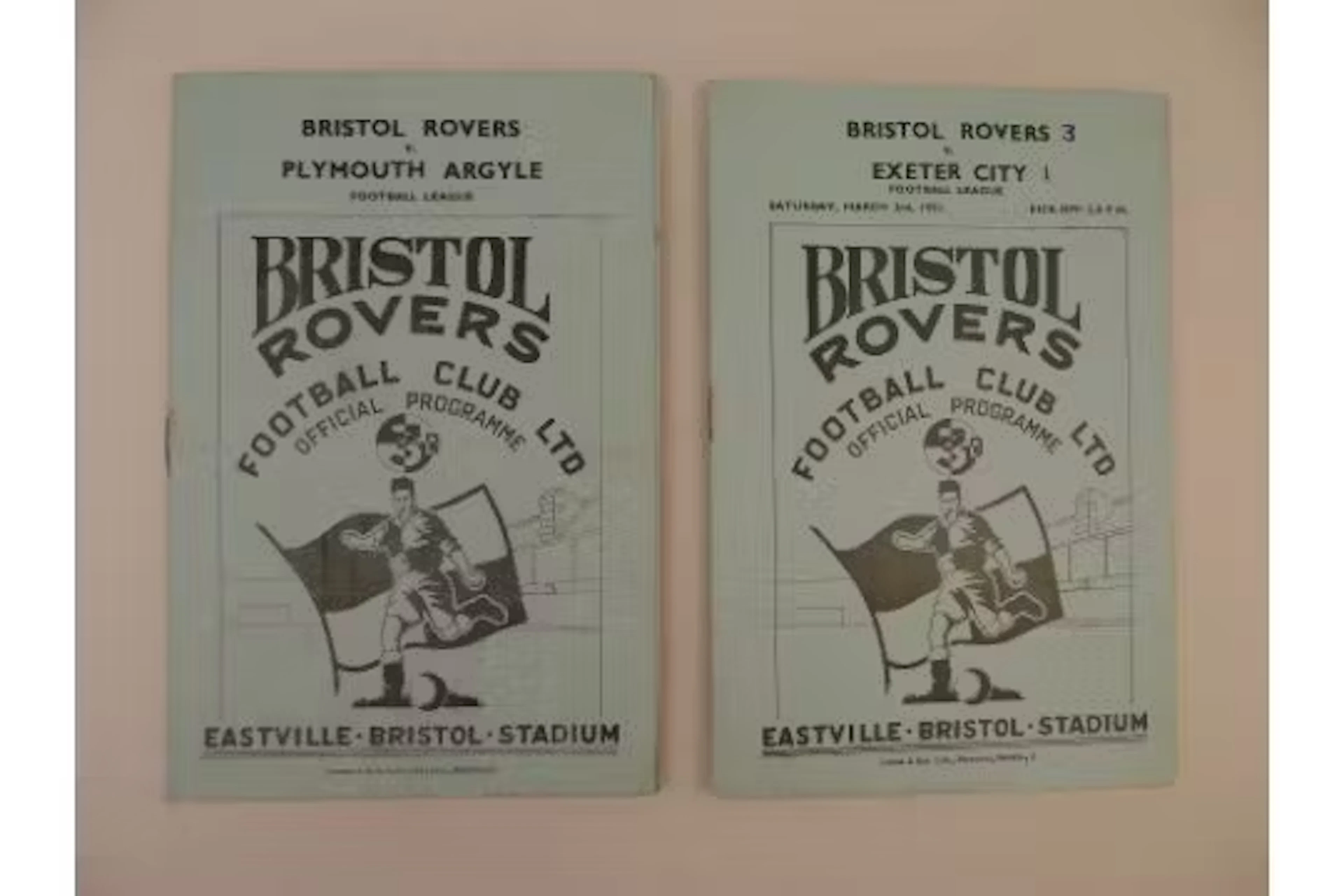 2 x Bristol Rovers 1950-51 Season football programmes, Vs Exeter City
