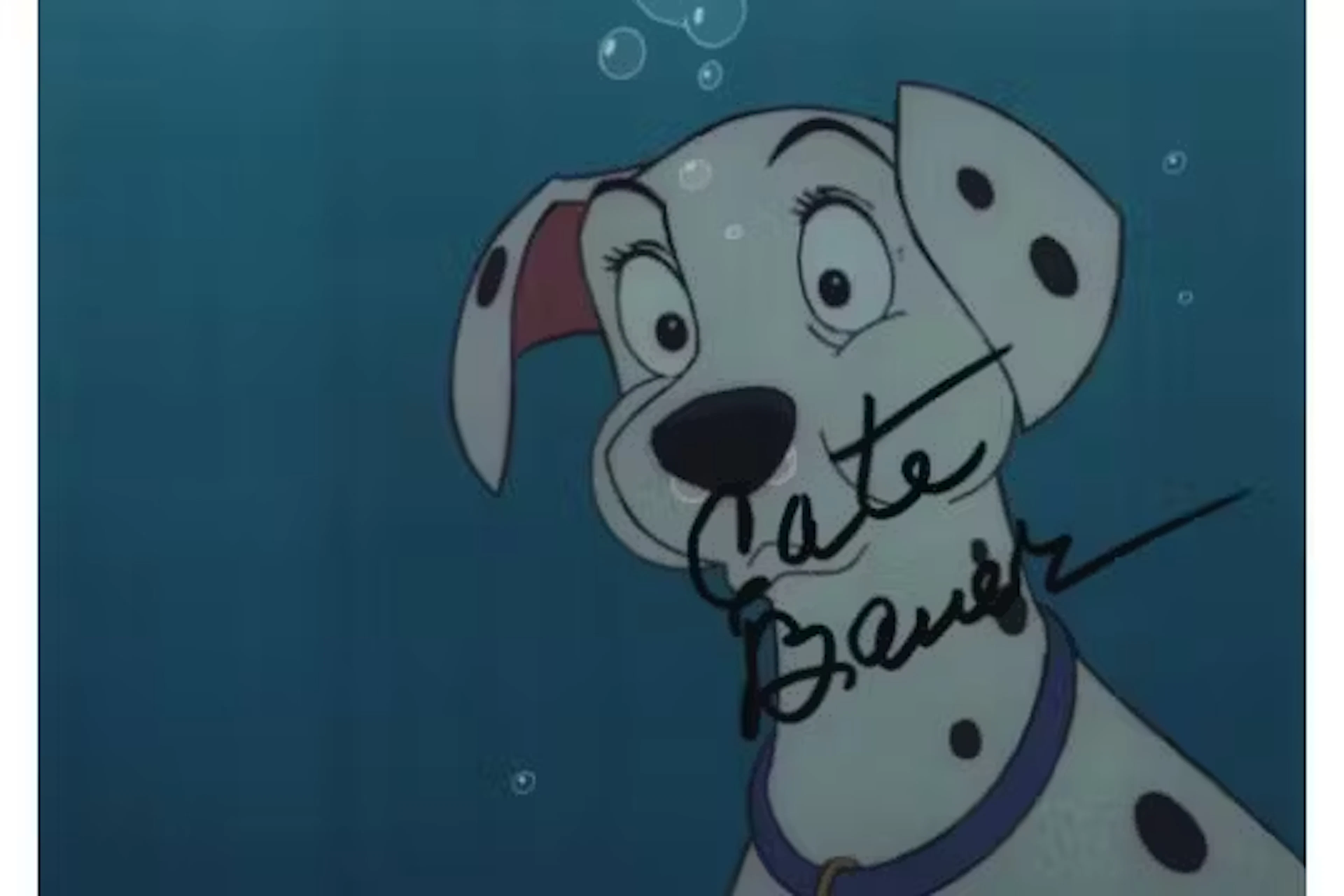Cate Bauer signed 7x5inch colour 101 Dalmatians photo. Good condition.