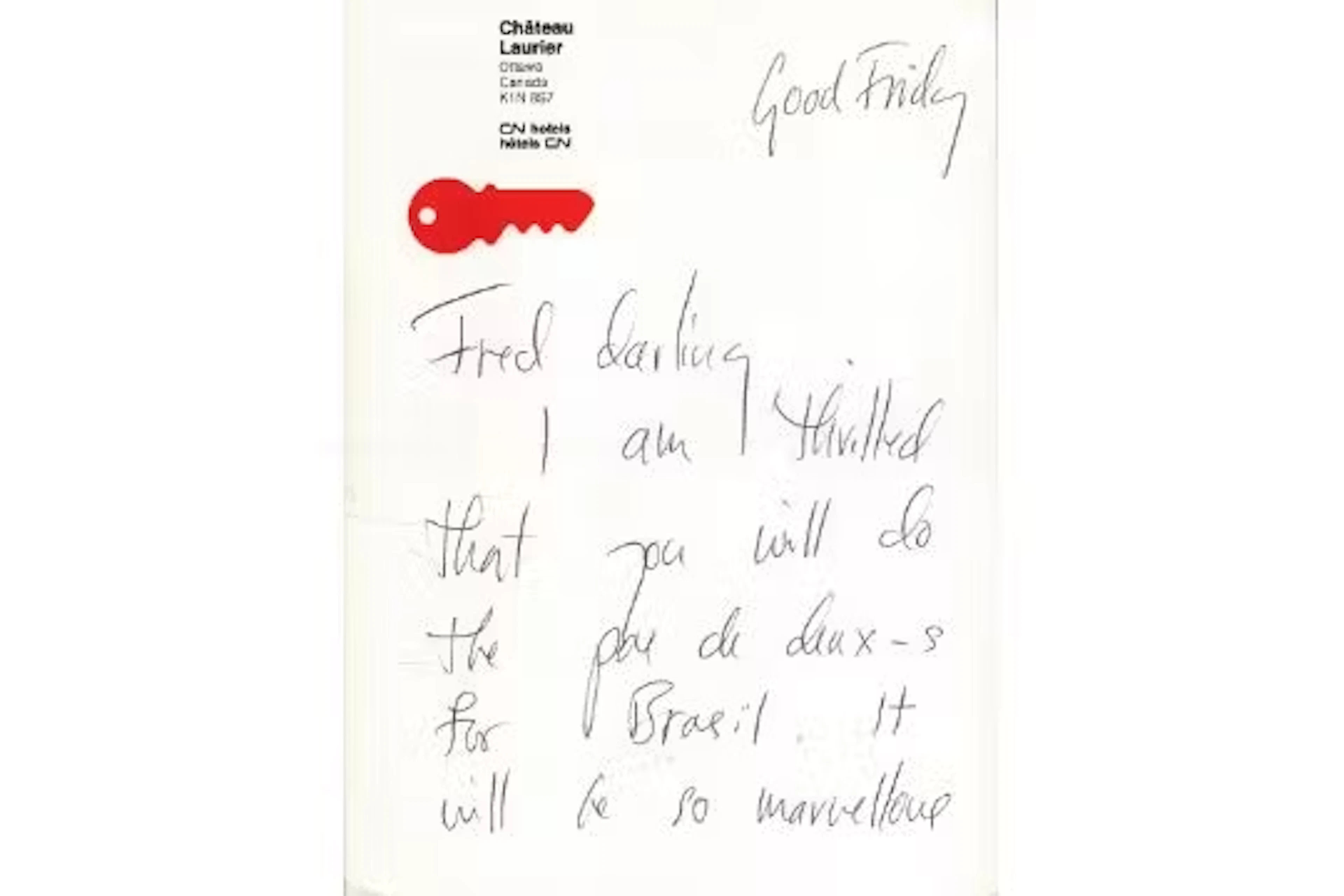 Dame Margot Fonteyn note to Sir Frederick Ashton with ref to "Pas