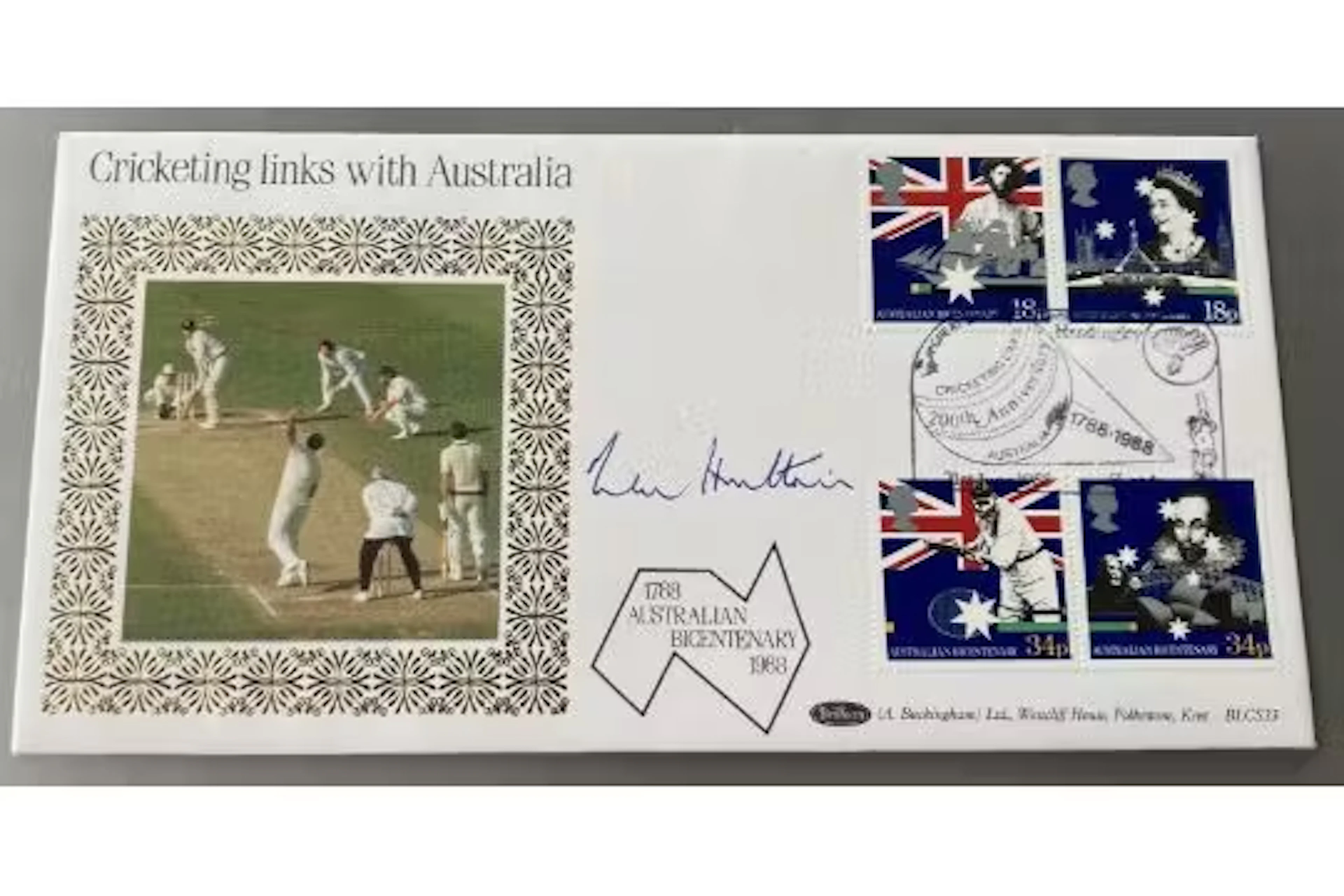 Cricket legend Len Hutton signed Benham 1988 Australian B-Centenary