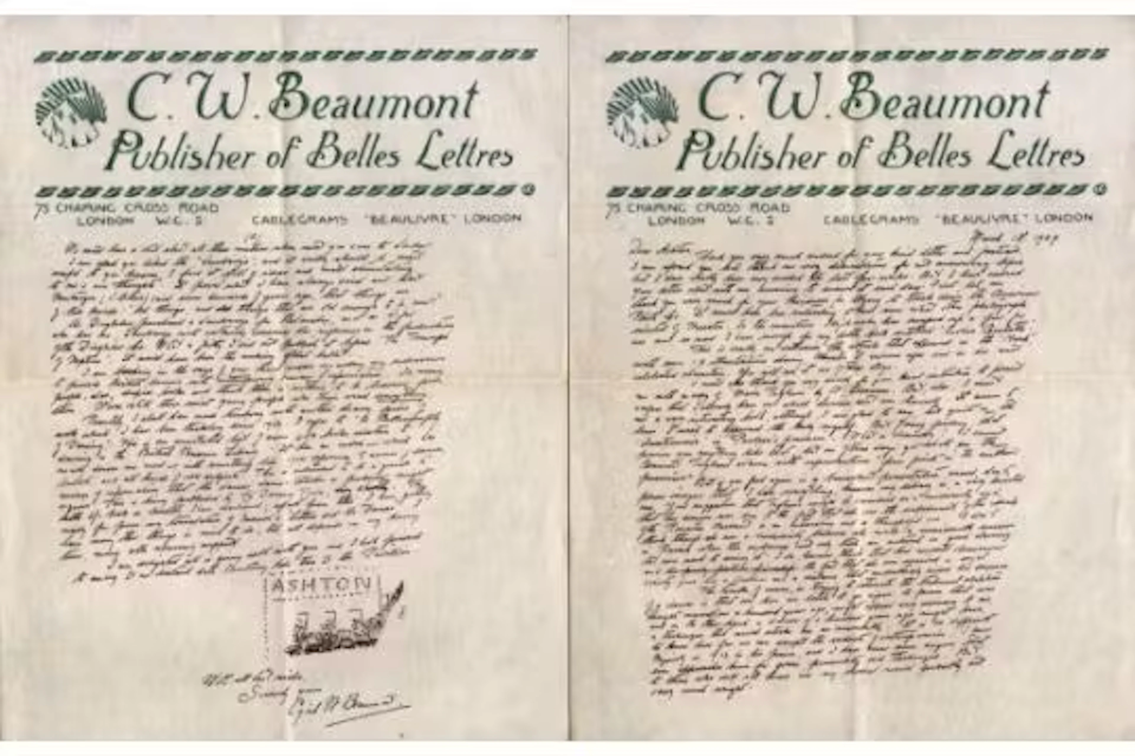 Cyril Beaumont extensive letter with drawing to Sir Frederick Ashton.