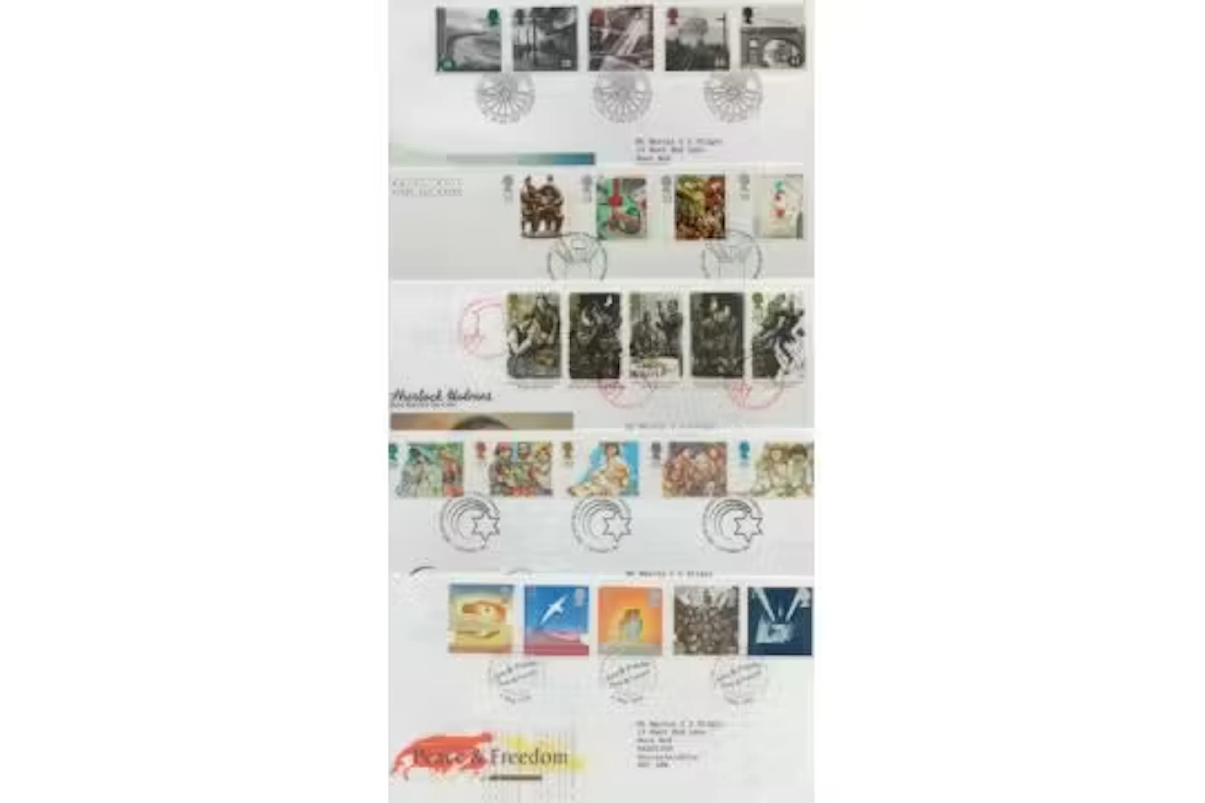 FDC collection of 5, Peace and Freedom, Christmas 1994 The Nativity