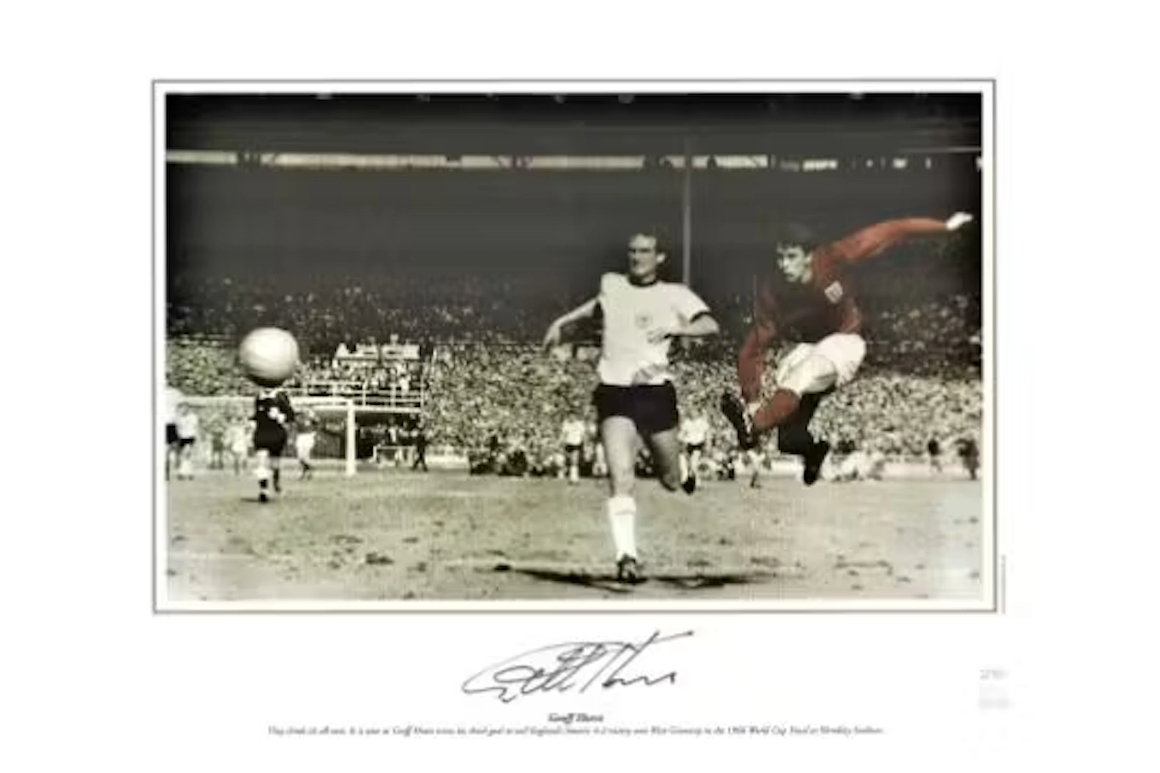 Football, Sir Geoff Hurst signed 12x16 colourised photograph picturing