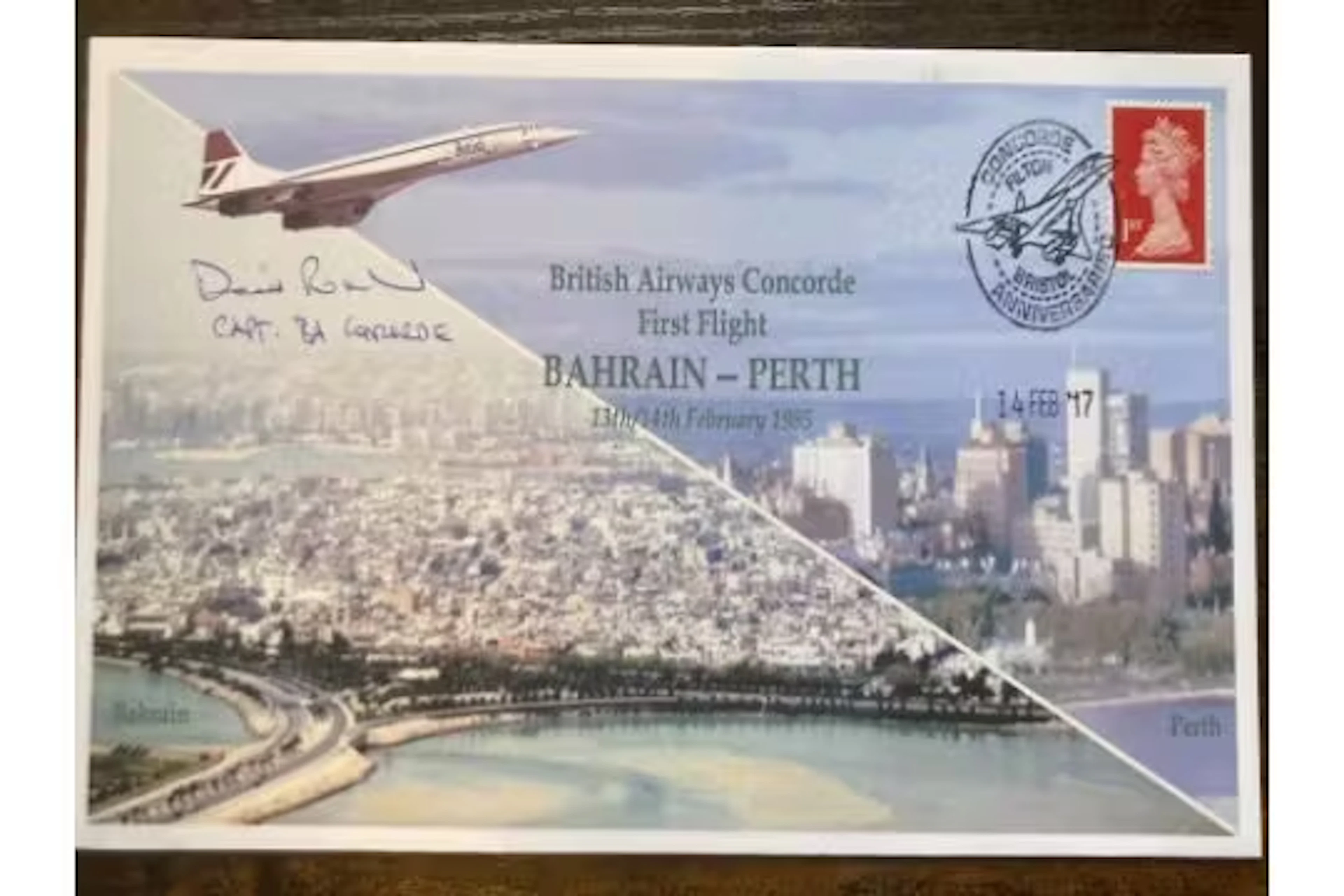 Concorde Capt David Rowland signed 1st Flight Bahrain Perth 2017 British