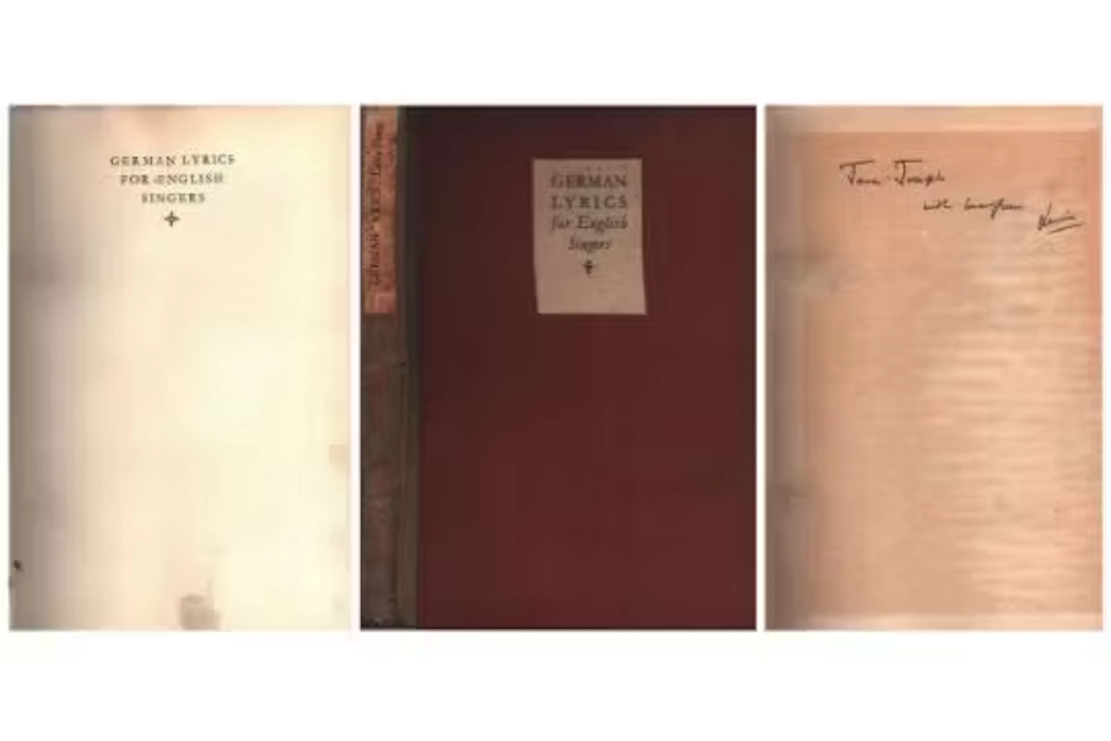 German Lyrics for English Singers hardback book signed by author Lucia