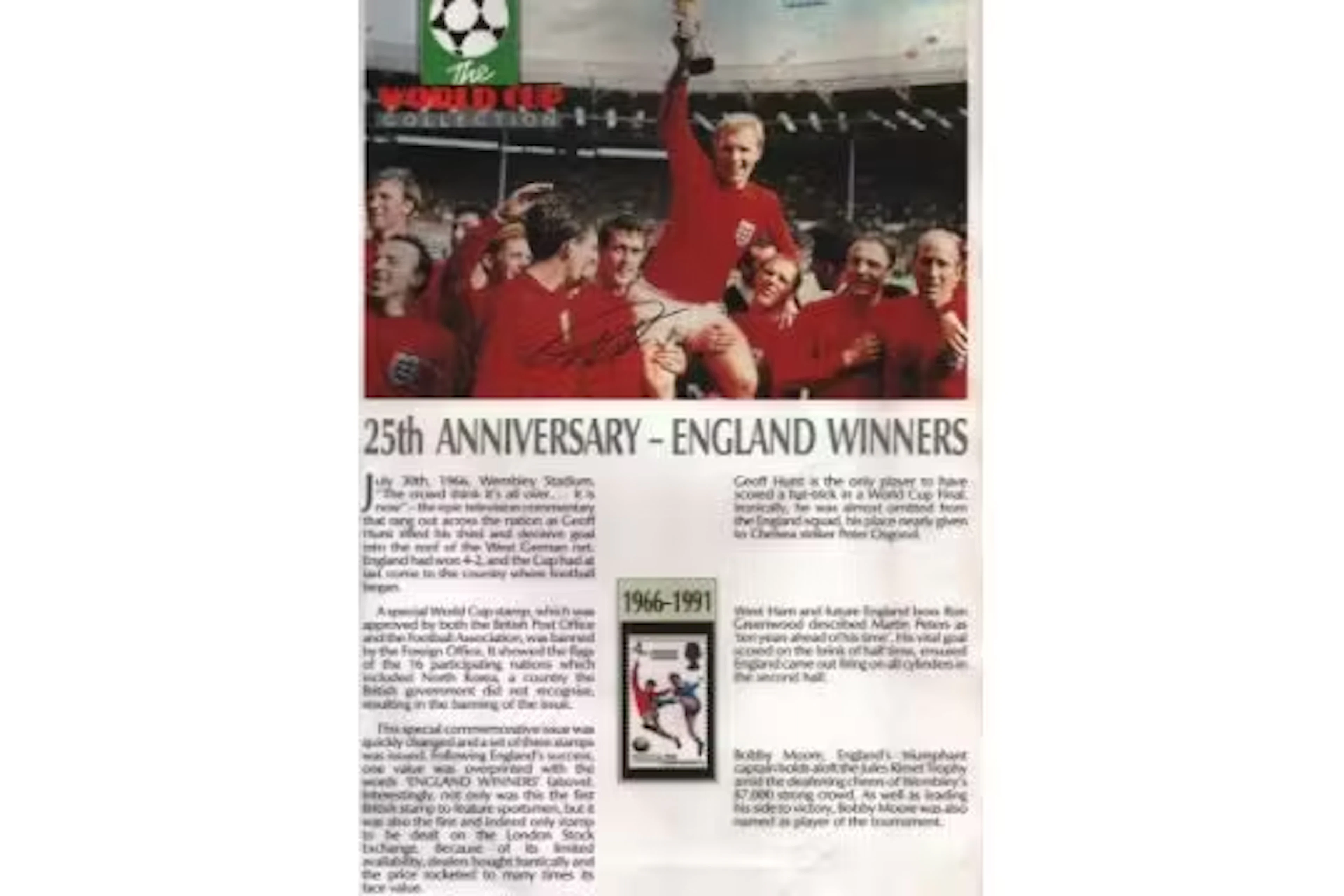 Geoff Hurst signed 1966 The World Cup football Masterfile page. Good