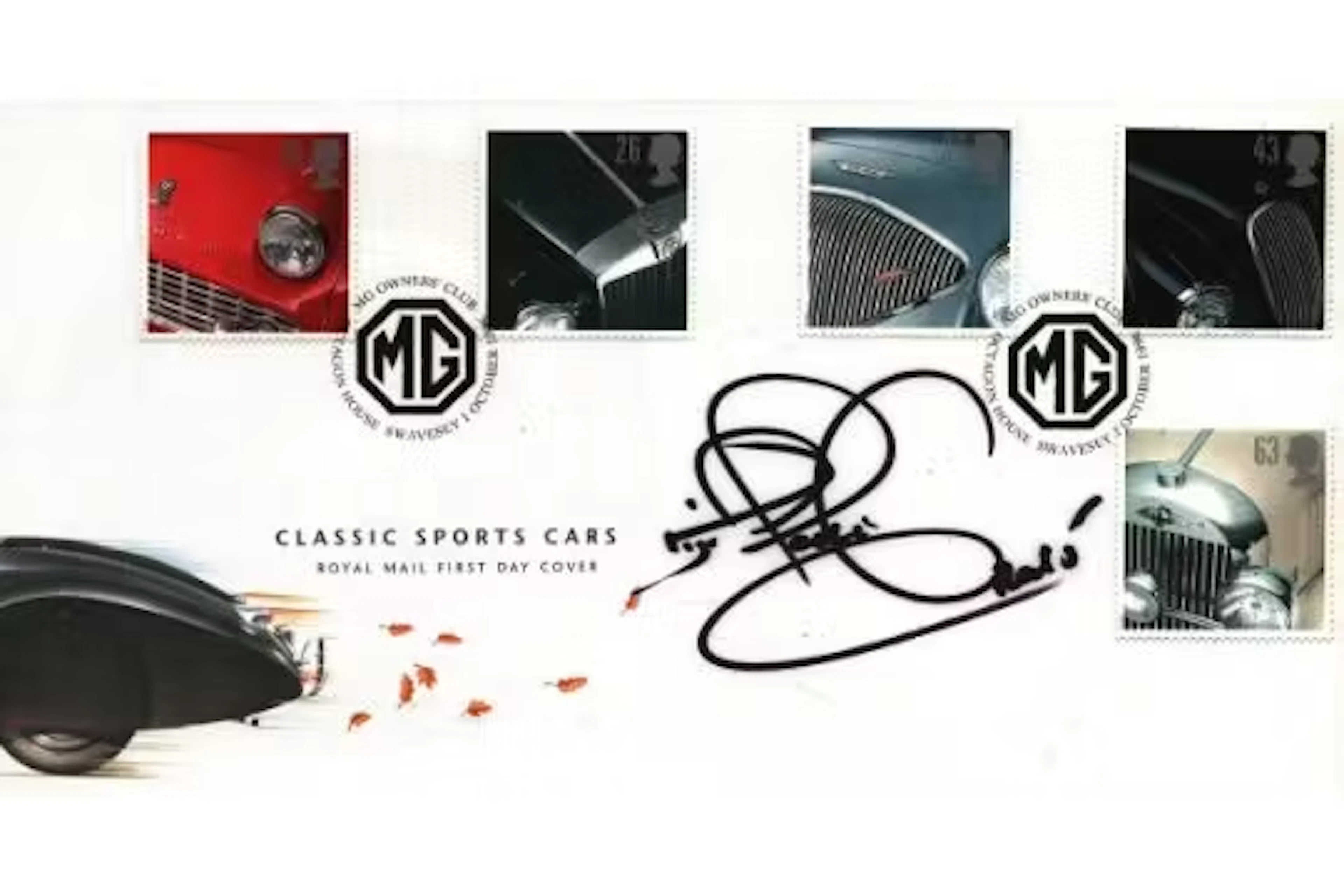Nigel Mansell signed Royal Mail FDC Classic Sports Cars 5 stamps plus