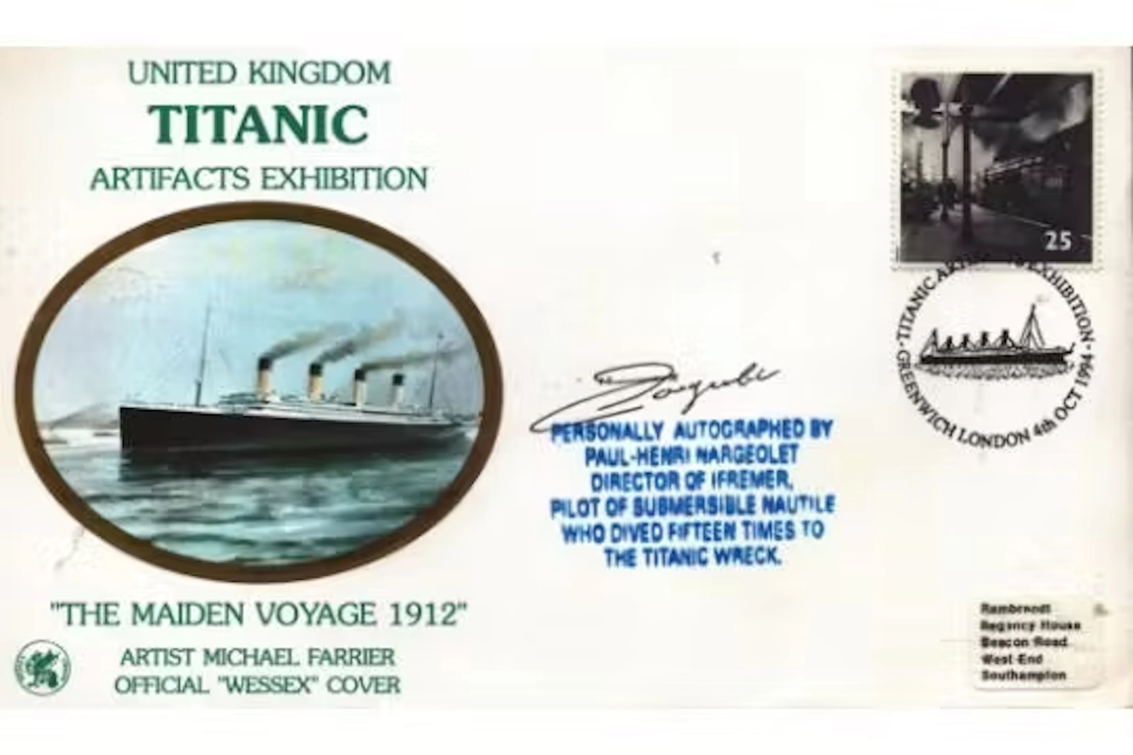 Paul Henri Nargeolet signed United Kingdom Titanic Artifacts Exhibition