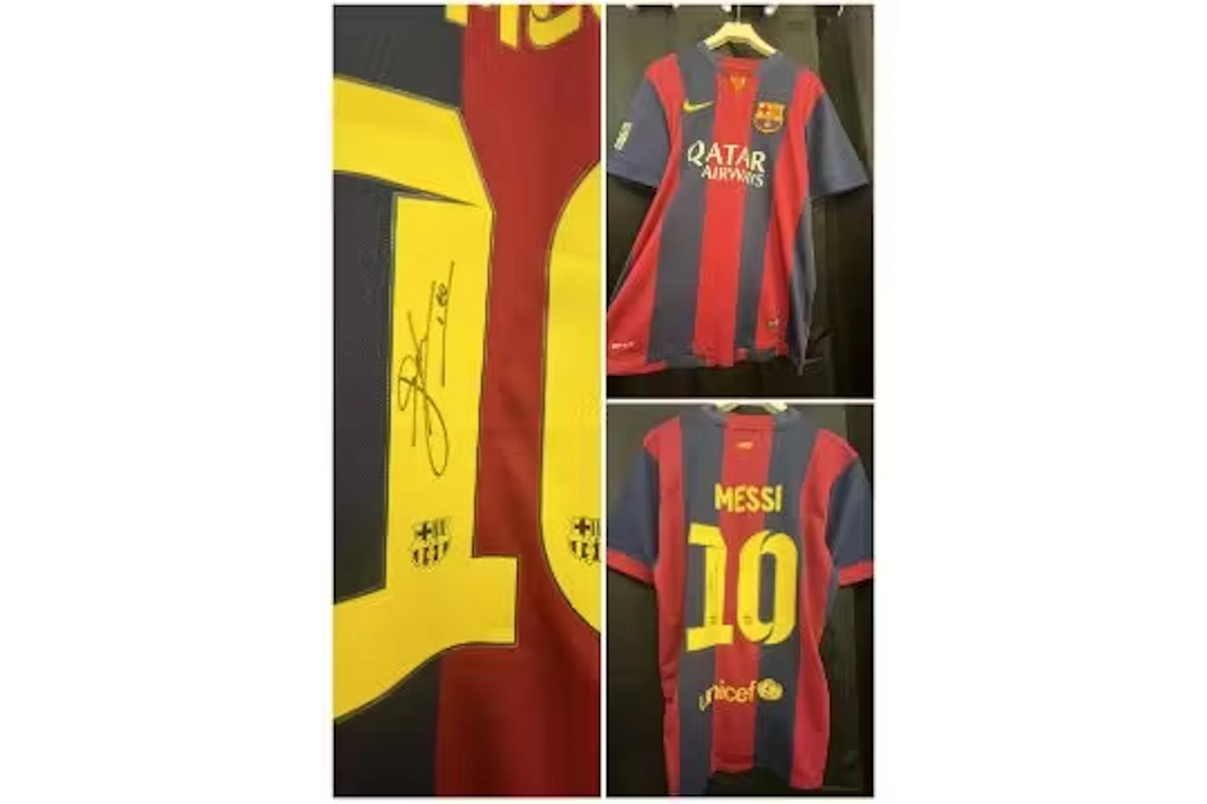 Lionel Messi signed Barcelona F.C replica home football shirt.