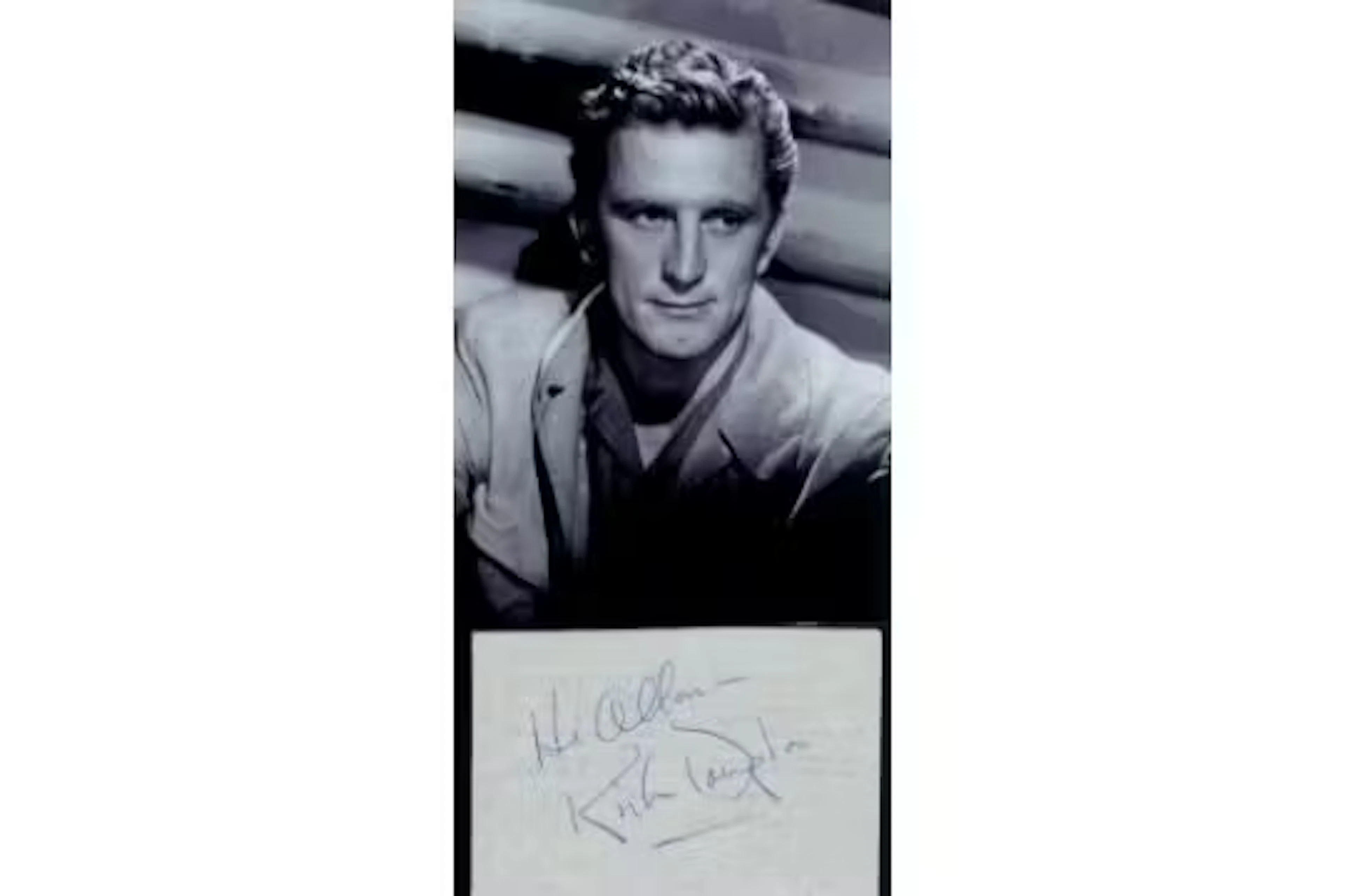 Kirk Douglas signed page 5x3 inch dedicated (It could be clipped)