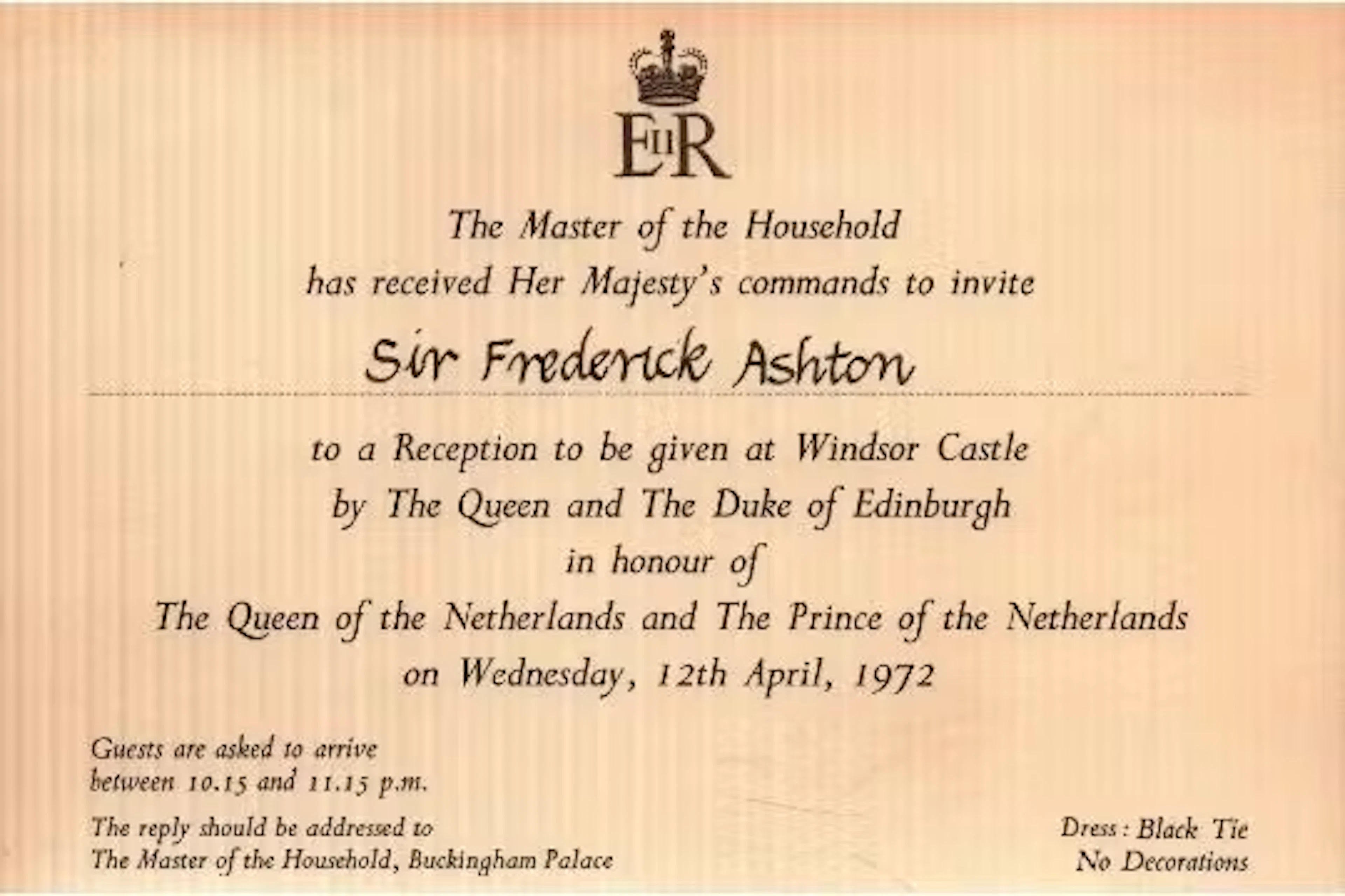 Sir Frederick Ashton Windsor Castle Royal Invite , pass, map and original